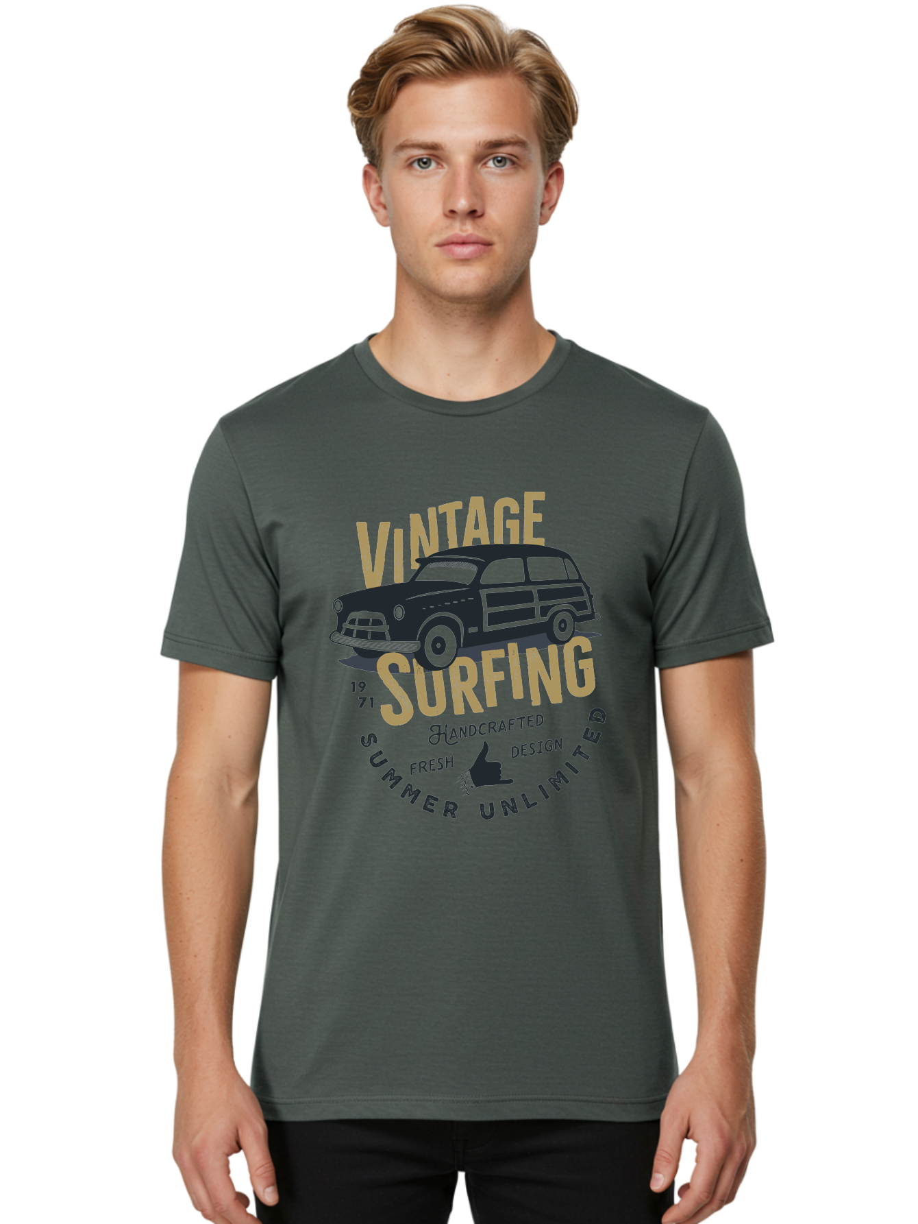 Vintage-Surfing-1 Men'S Graphic Tee, 100% Cotton, Comfortable Casual Summer Wear, Machine Washable, Vintage Surf Car, Retro Surf Culture, Summer Vibes, Surf Inspired Art, Surfer Dude, Cool Car Designs, Classic Surf Style Aab959 10
