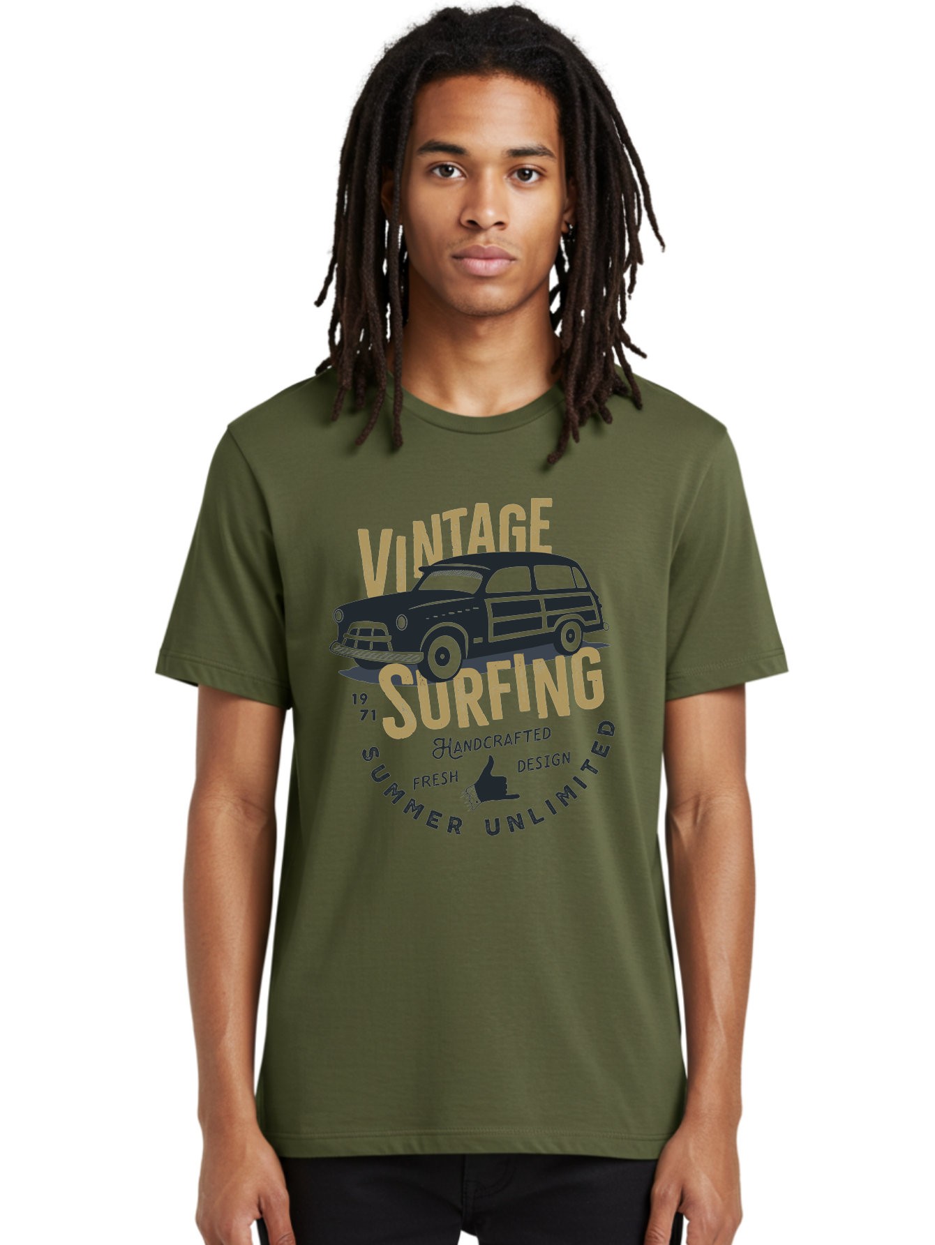 Vintage-Surfing-1 Men'S Graphic Tee, 100% Cotton, Comfortable Casual Summer Wear, Machine Washable, Vintage Surf Car, Retro Surf Culture, Summer Vibes, Surf Inspired Art, Surfer Dude, Cool Car Designs, Classic Surf Style Aab959