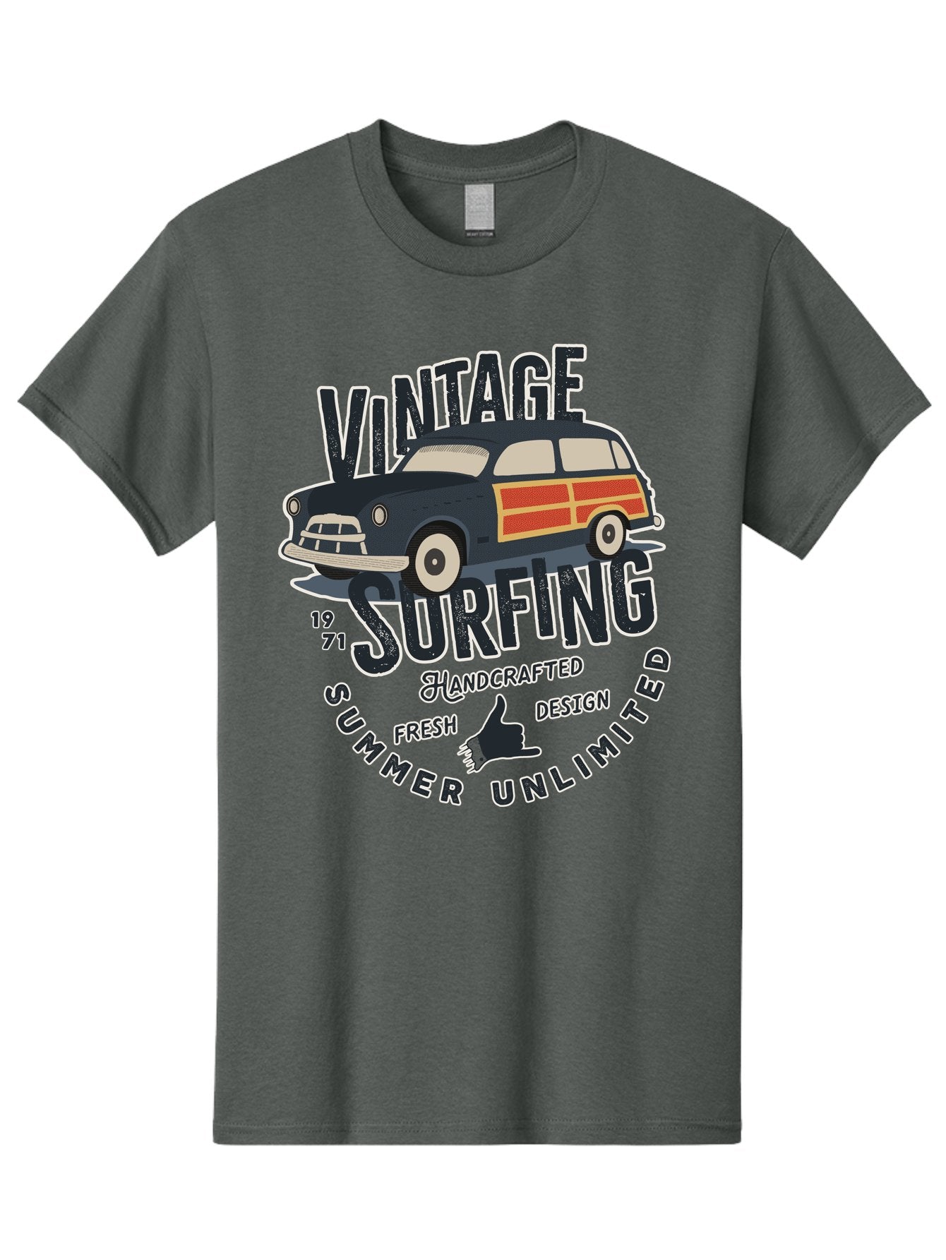 Vintage-Surfing-2 Men'S Graphic Tee, 100% Cotton, Comfortable Casual Summer Wear, Machine Washable, Vintage Surf Car, Surf Culture, Summer Vibes, Retro Design, Handmade Graphics, Shaka Sign, Coastal Style, Surf-Inspired Art, Nostalgic Feel, Aab960 11