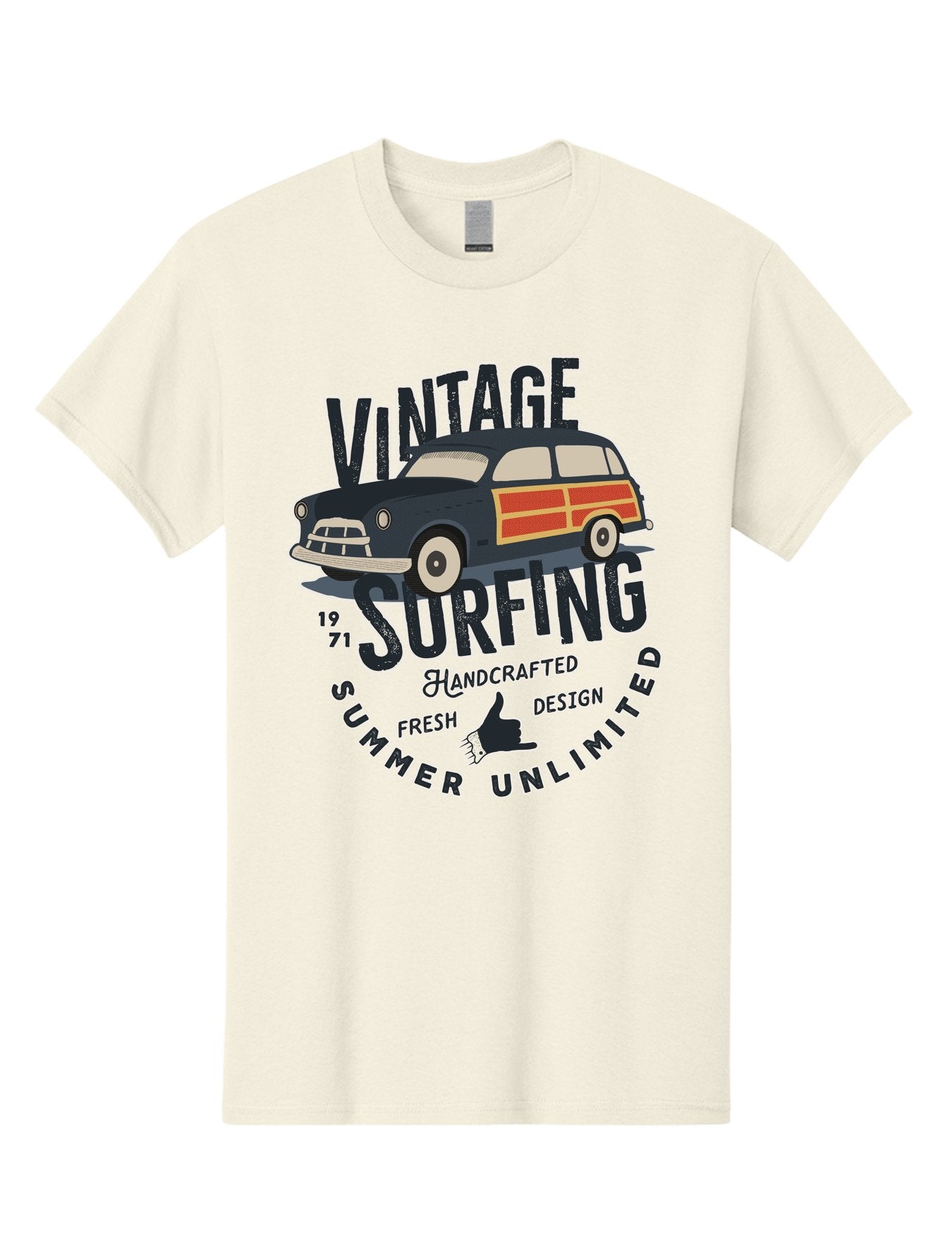 Vintage-Surfing-2 Men'S Graphic Tee, 100% Cotton, Comfortable Casual Summer Wear, Machine Washable, Vintage Surf Car, Surf Culture, Summer Vibes, Retro Design, Handmade Graphics, Shaka Sign, Coastal Style, Surf-Inspired Art, Nostalgic Feel, Aab960 7