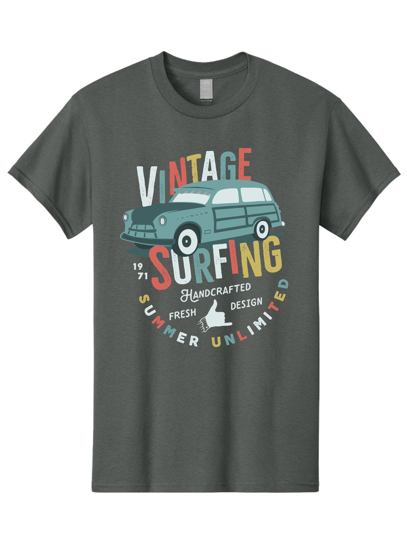 Vintage-Surfing Men'S Graphic Tee, 100% Cotton, Comfortable Casual Summer Wear, Machine Washable, Vintage Car, Surfing Culture, Handcrafted Design, Summer Vibes, Retro Style, Fresh Design, Thumbs Up, 1971, Unlimited Summer, Nostalgic Feel, Aab961 8