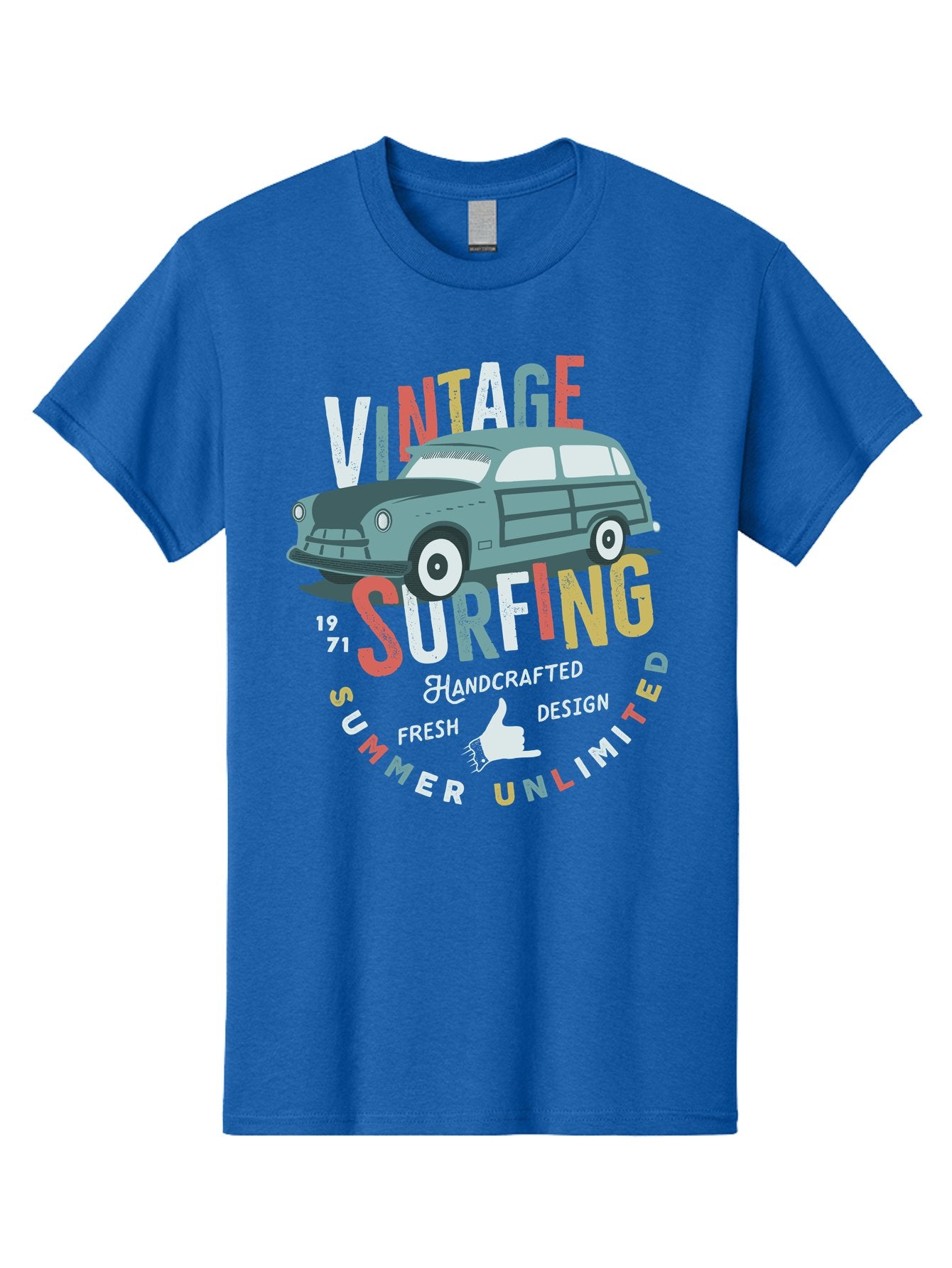 Vintage-Surfing Men'S Graphic Tee, 100% Cotton, Comfortable Casual Summer Wear, Machine Washable, Vintage Car, Surfing Culture, Handcrafted Design, Summer Vibes, Retro Style, Fresh Design, Thumbs Up, 1971, Unlimited Summer, Nostalgic Feel, Aab961 10