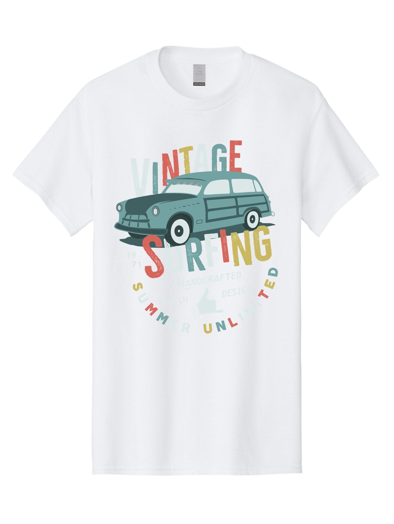 Vintage-Surfing Men'S Graphic Tee, 100% Cotton, Comfortable Casual Summer Wear, Machine Washable, Vintage Car, Surfing Culture, Handcrafted Design, Summer Vibes, Retro Style, Fresh Design, Thumbs Up, 1971, Unlimited Summer, Nostalgic Feel, Aab961 14