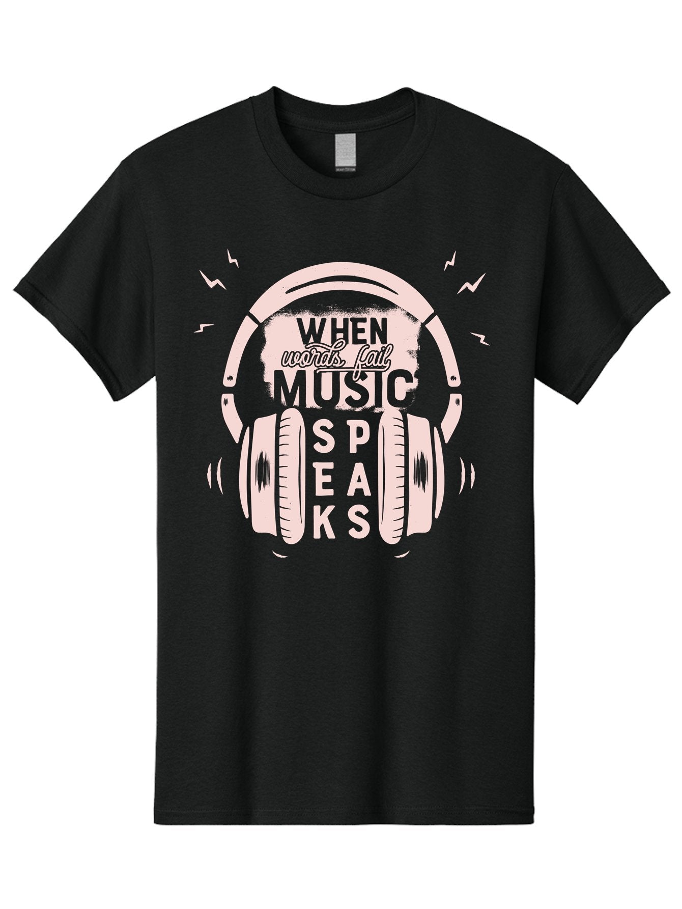 When-Words-Fail-Music-Speaks-Headphones Men'S Graphic Tee, 100% Cotton, Comfortable Casual Summer Wear, Machine Washable, Music Speaks, Inspiring Quotes, Headphone Design, Motivational Phrases, Music Inspiration, Words Of Wisdom, Aab962 4
