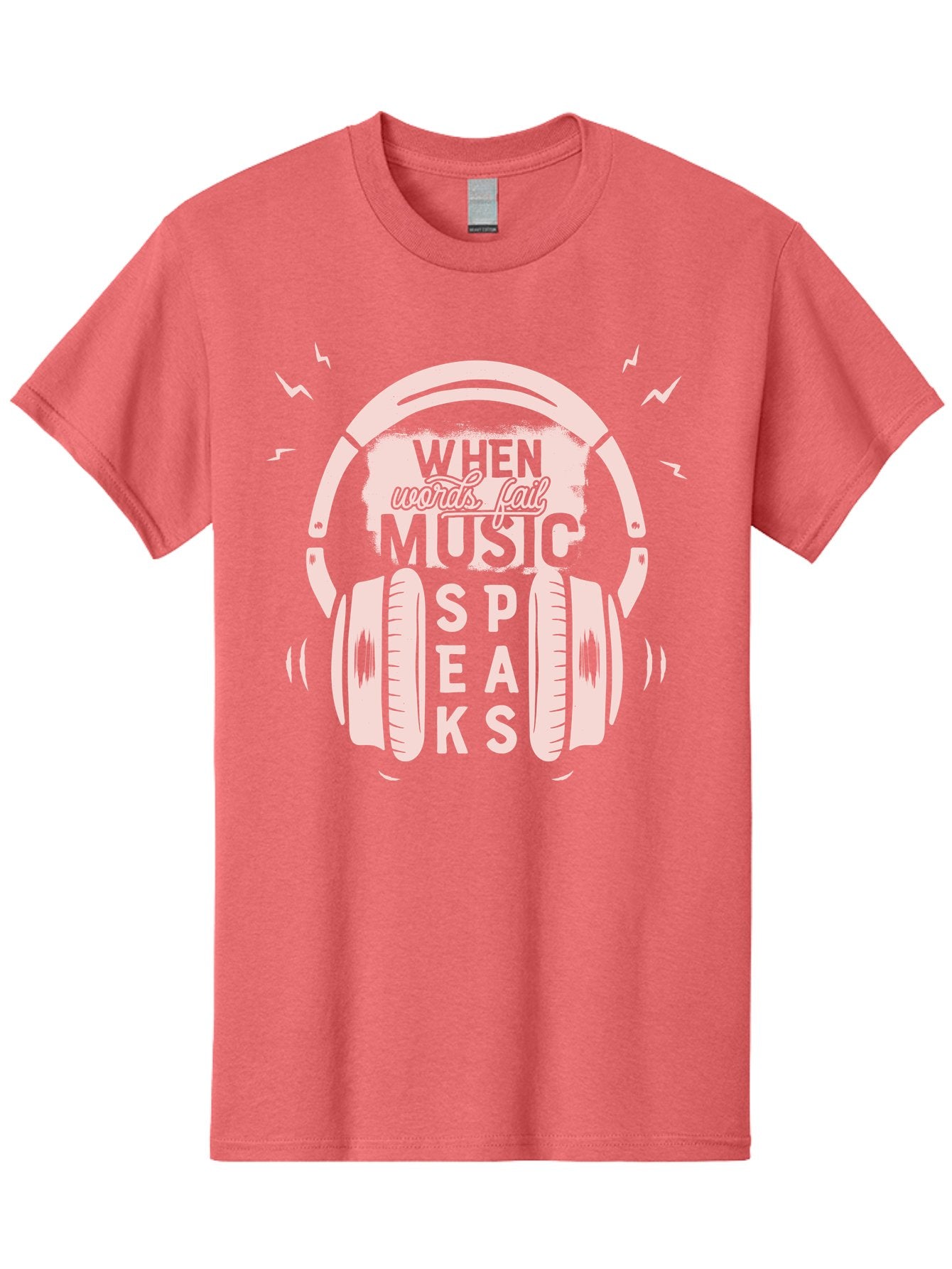 When-Words-Fail-Music-Speaks-Headphones Men'S Graphic Tee, 100% Cotton, Comfortable Casual Summer Wear, Machine Washable, Music Speaks, Inspiring Quotes, Headphone Design, Motivational Phrases, Music Inspiration, Words Of Wisdom, Aab962