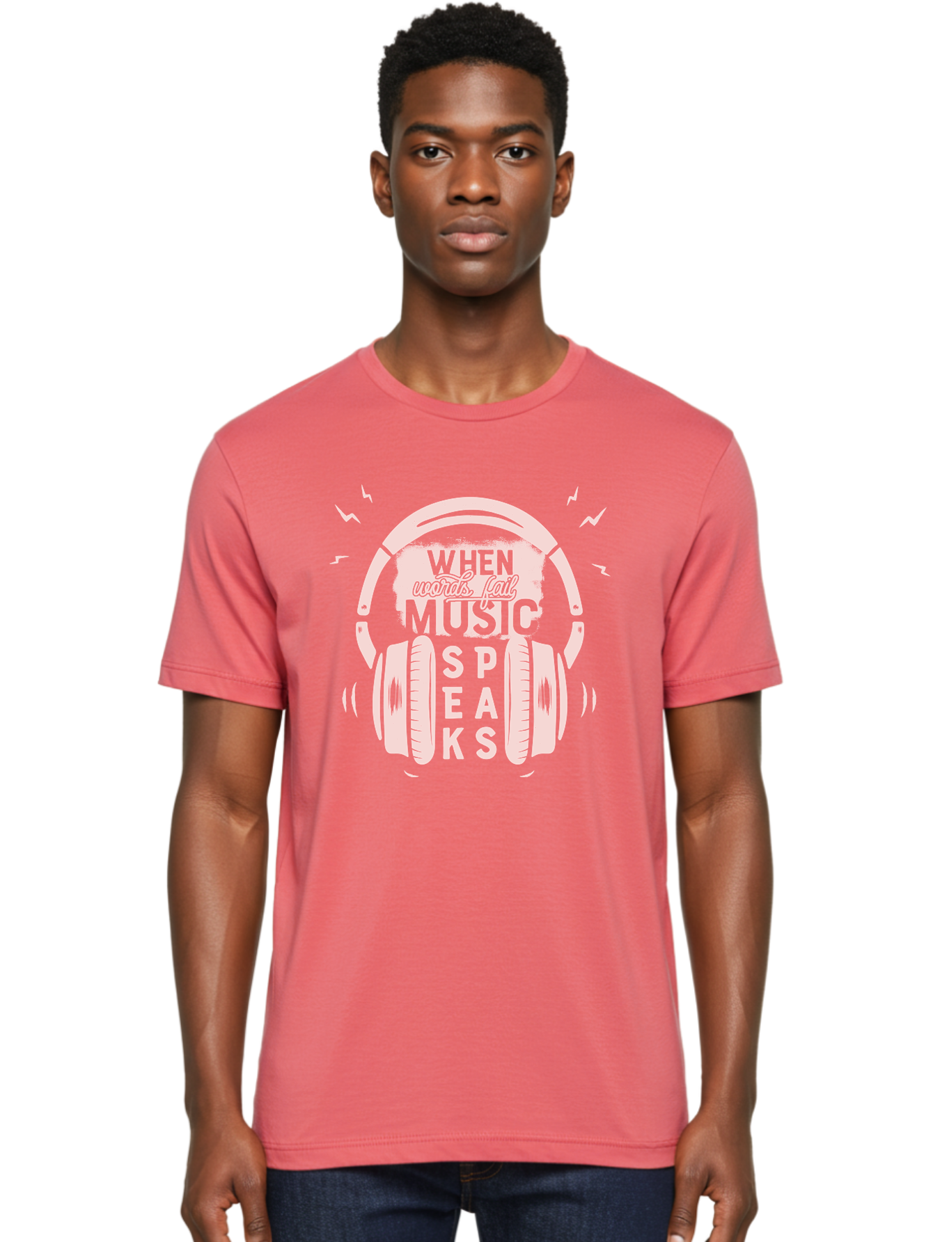 When-Words-Fail-Music-Speaks-Headphones Men'S Graphic Tee, 100% Cotton, Comfortable Casual Summer Wear, Machine Washable, Music Speaks, Inspiring Quotes, Headphone Design, Motivational Phrases, Music Inspiration, Words Of Wisdom, Aab962 22