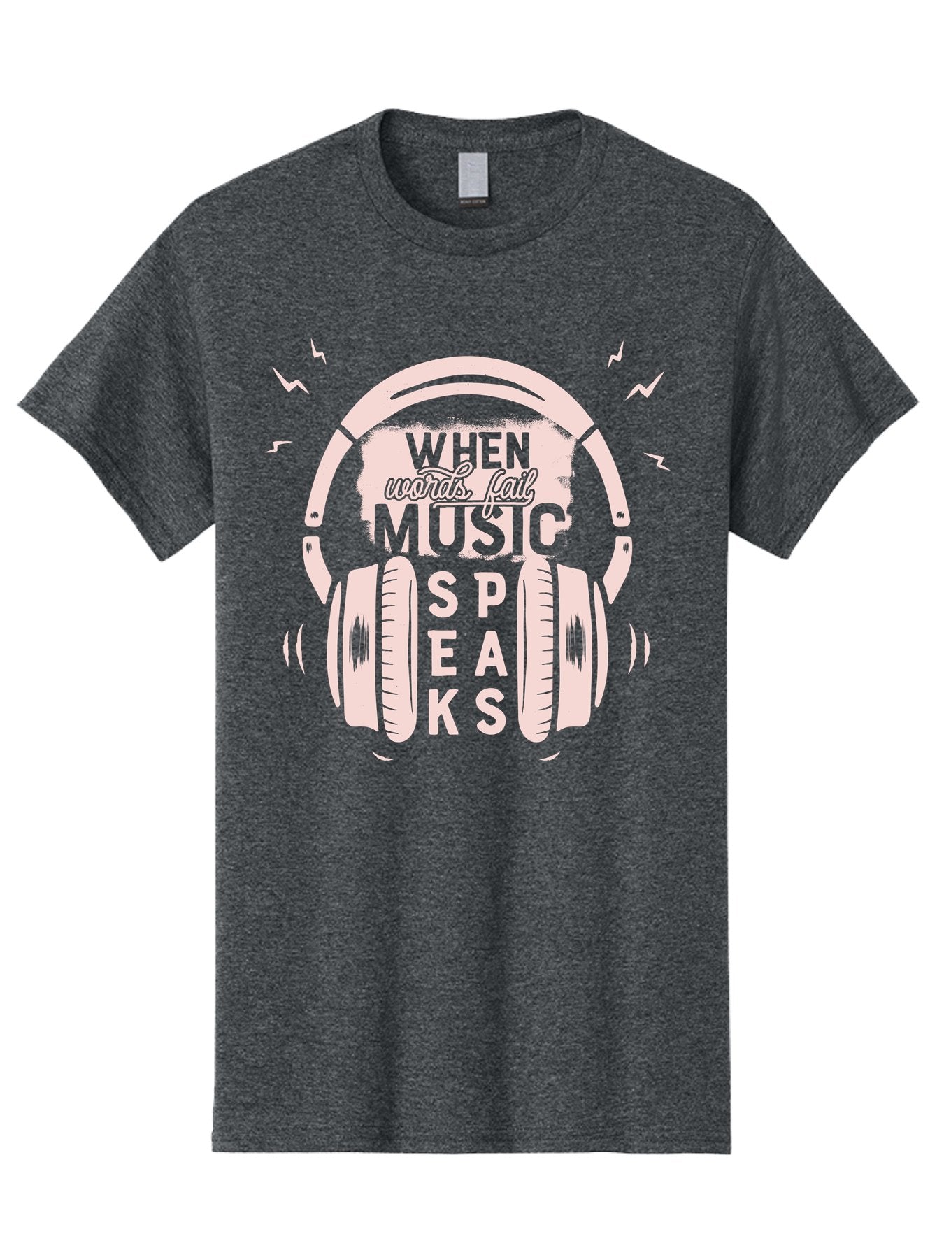 When-Words-Fail-Music-Speaks-Headphones Men'S Graphic Tee, 100% Cotton, Comfortable Casual Summer Wear, Machine Washable, Music Speaks, Inspiring Quotes, Headphone Design, Motivational Phrases, Music Inspiration, Words Of Wisdom, Aab962