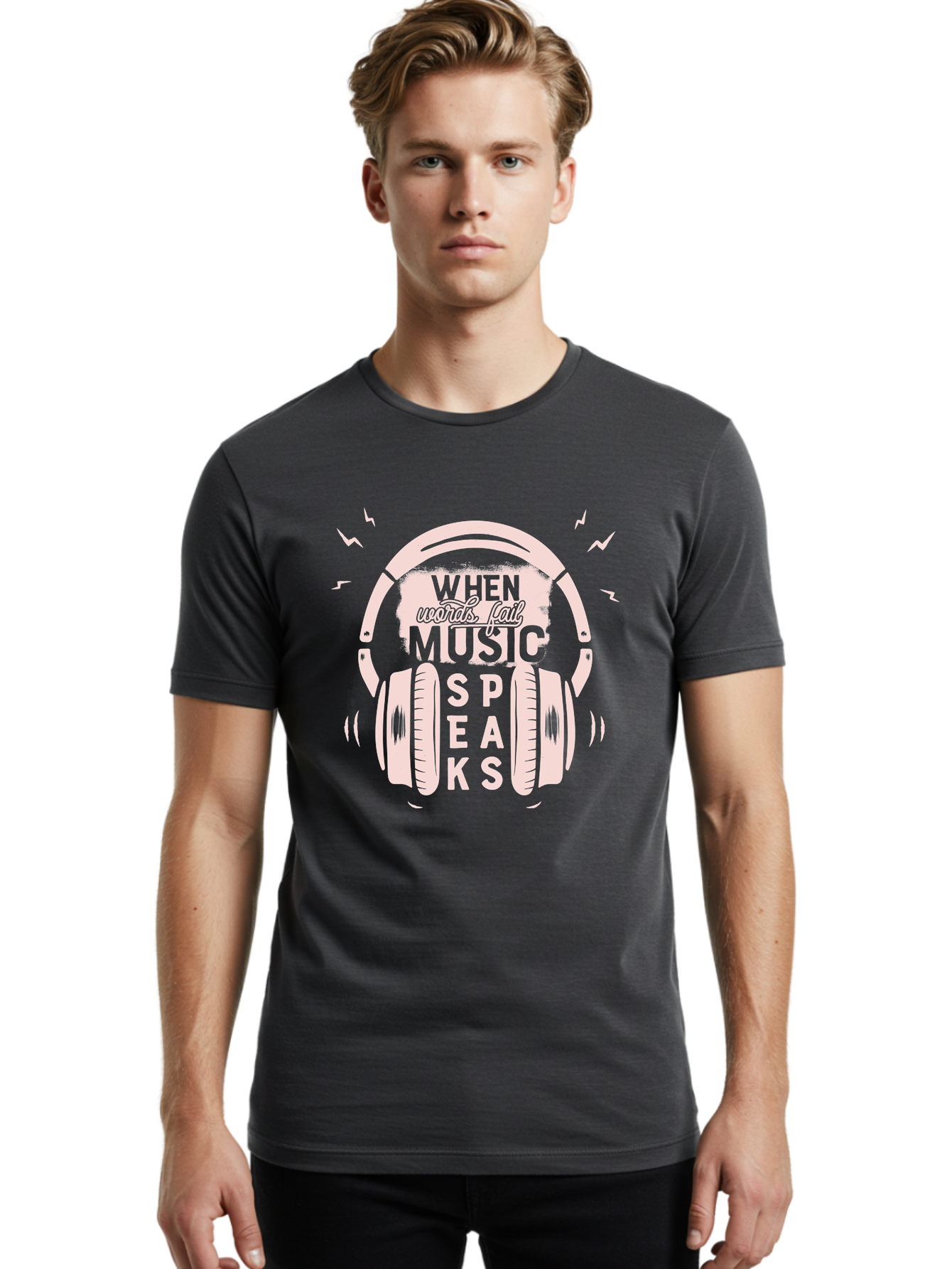 When-Words-Fail-Music-Speaks-Headphones Men'S Graphic Tee, 100% Cotton, Comfortable Casual Summer Wear, Machine Washable, Music Speaks, Inspiring Quotes, Headphone Design, Motivational Phrases, Music Inspiration, Words Of Wisdom, Aab962 20