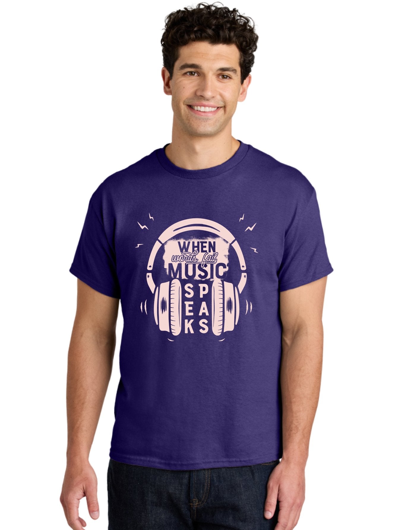 When-Words-Fail-Music-Speaks-Headphones Men'S Graphic Tee, 100% Cotton, Comfortable Casual Summer Wear, Machine Washable, Music Speaks, Inspiring Quotes, Headphone Design, Motivational Phrases, Music Inspiration, Words Of Wisdom, Aab962 29