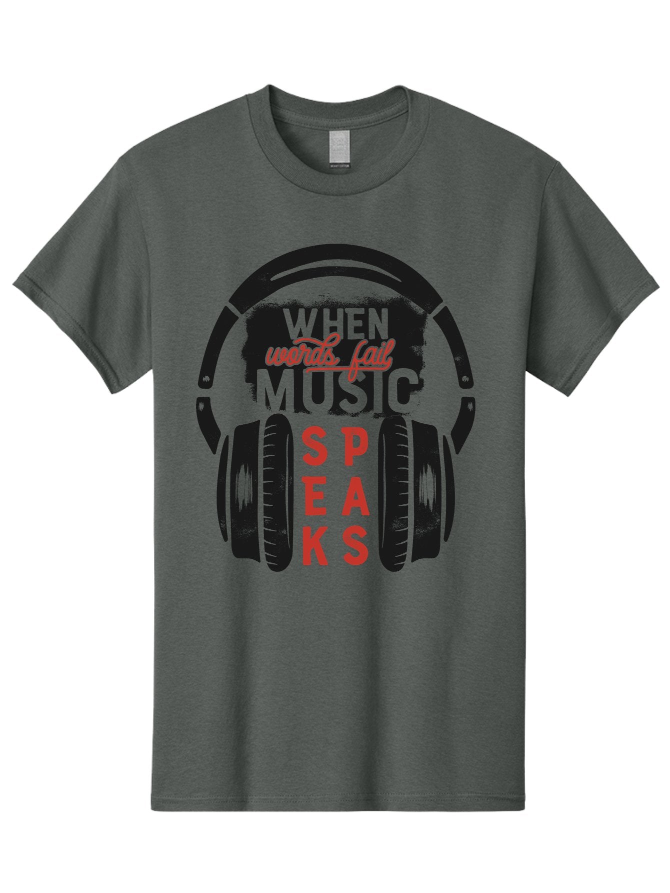 When-Words-Fail-Music-Speaks Men'S Graphic Tee, 100% Cotton, Comfortable Casual Summer Wear, Machine Washable, Inspirational Quote, Music Lover, Headphone Illustration, Motivational Phrase, Music Speaks, Words Fail, Sound Waves, Music Art Aab963 3