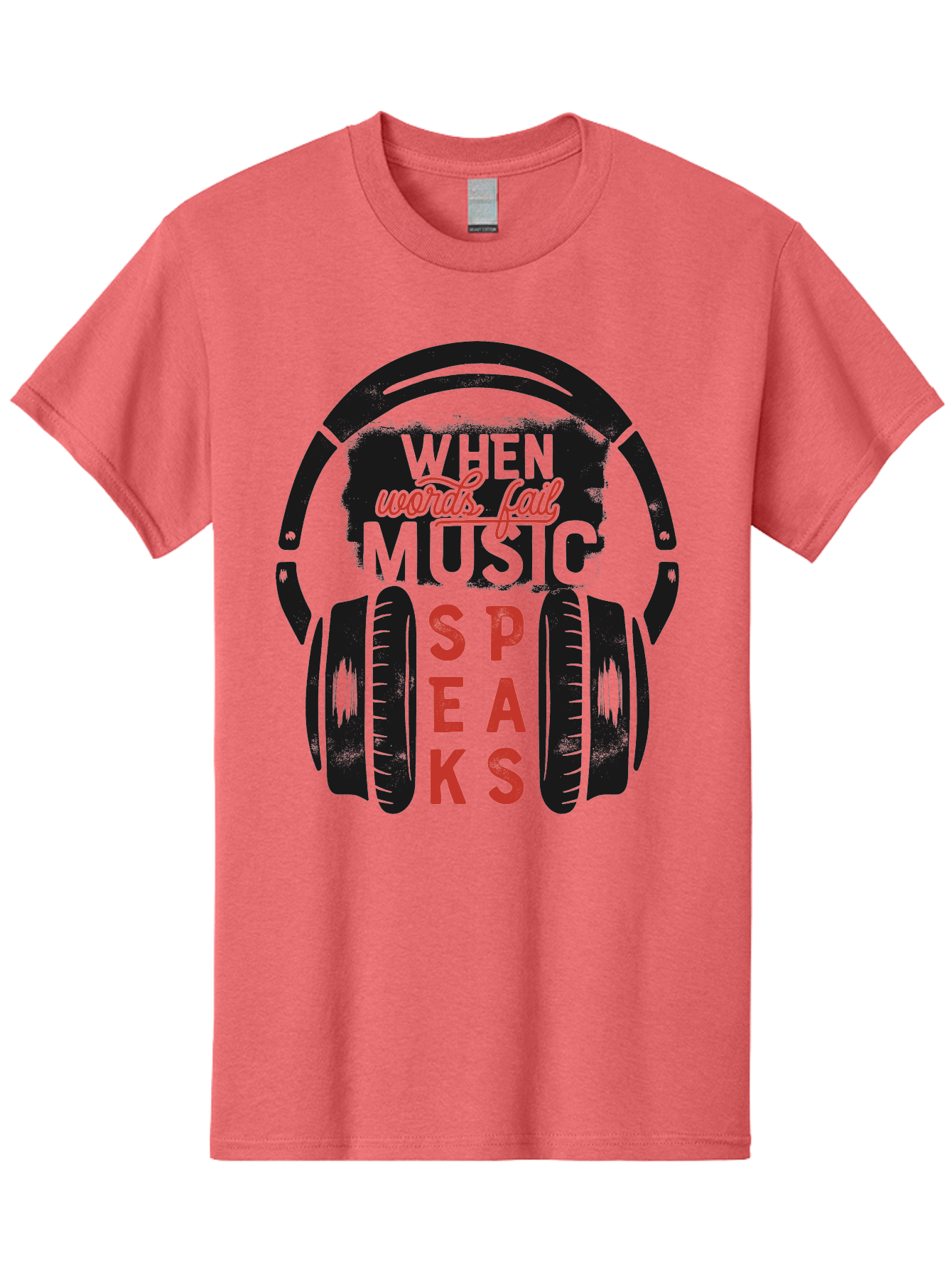 When-Words-Fail-Music-Speaks Men'S Graphic Tee, 100% Cotton, Comfortable Casual Summer Wear, Machine Washable, Inspirational Quote, Music Lover, Headphone Illustration, Motivational Phrase, Music Speaks, Words Fail, Sound Waves, Music Art Aab963 21