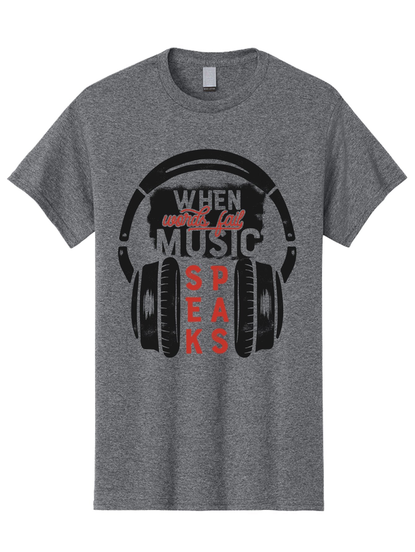 When-Words-Fail-Music-Speaks Men'S Graphic Tee, 100% Cotton, Comfortable Casual Summer Wear, Machine Washable, Inspirational Quote, Music Lover, Headphone Illustration, Motivational Phrase, Music Speaks, Words Fail, Sound Waves, Music Art Aab963 9