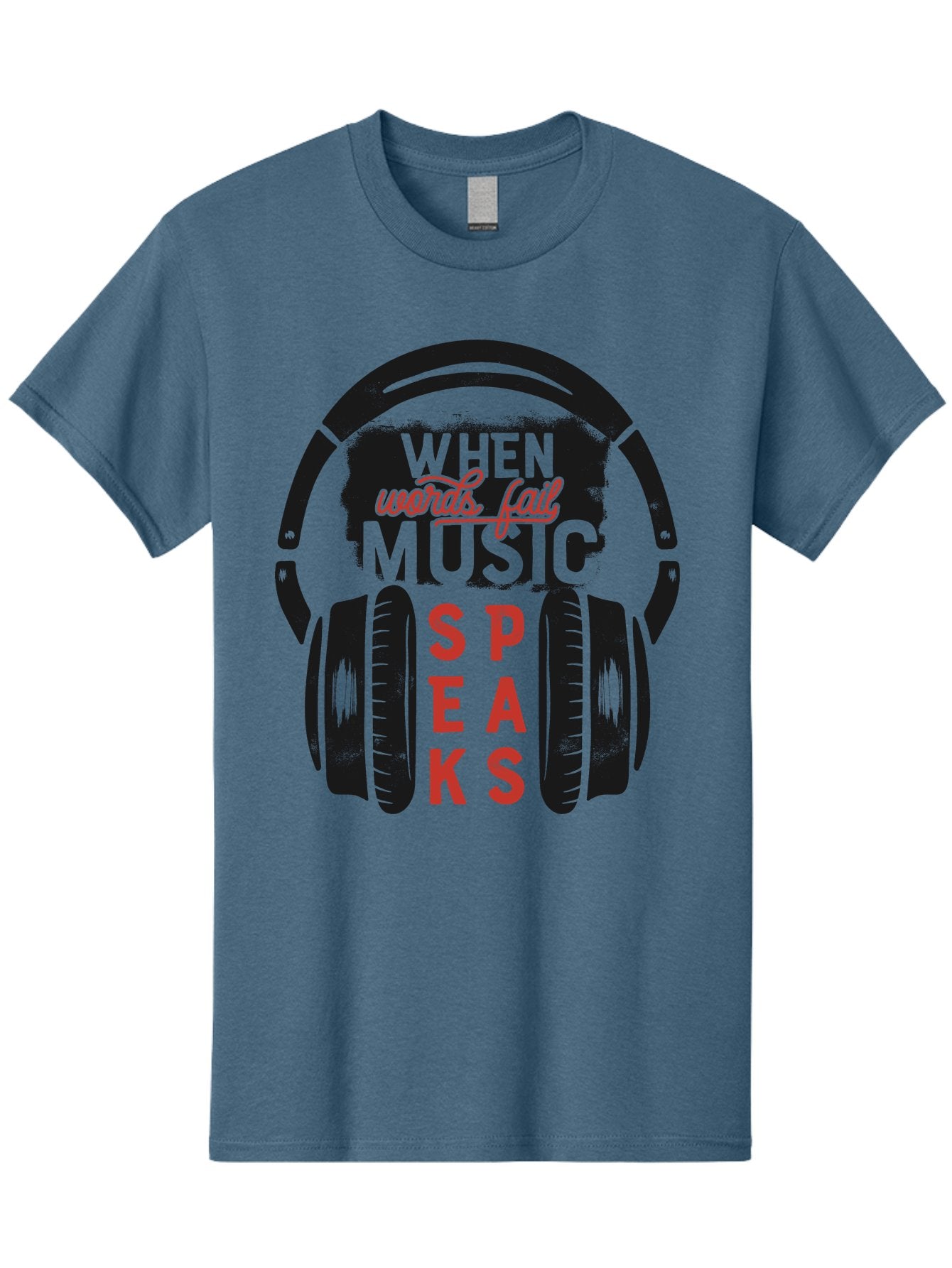When-Words-Fail-Music-Speaks Men'S Graphic Tee, 100% Cotton, Comfortable Casual Summer Wear, Machine Washable, Inspirational Quote, Music Lover, Headphone Illustration, Motivational Phrase, Music Speaks, Words Fail, Sound Waves, Music Art Aab963 5