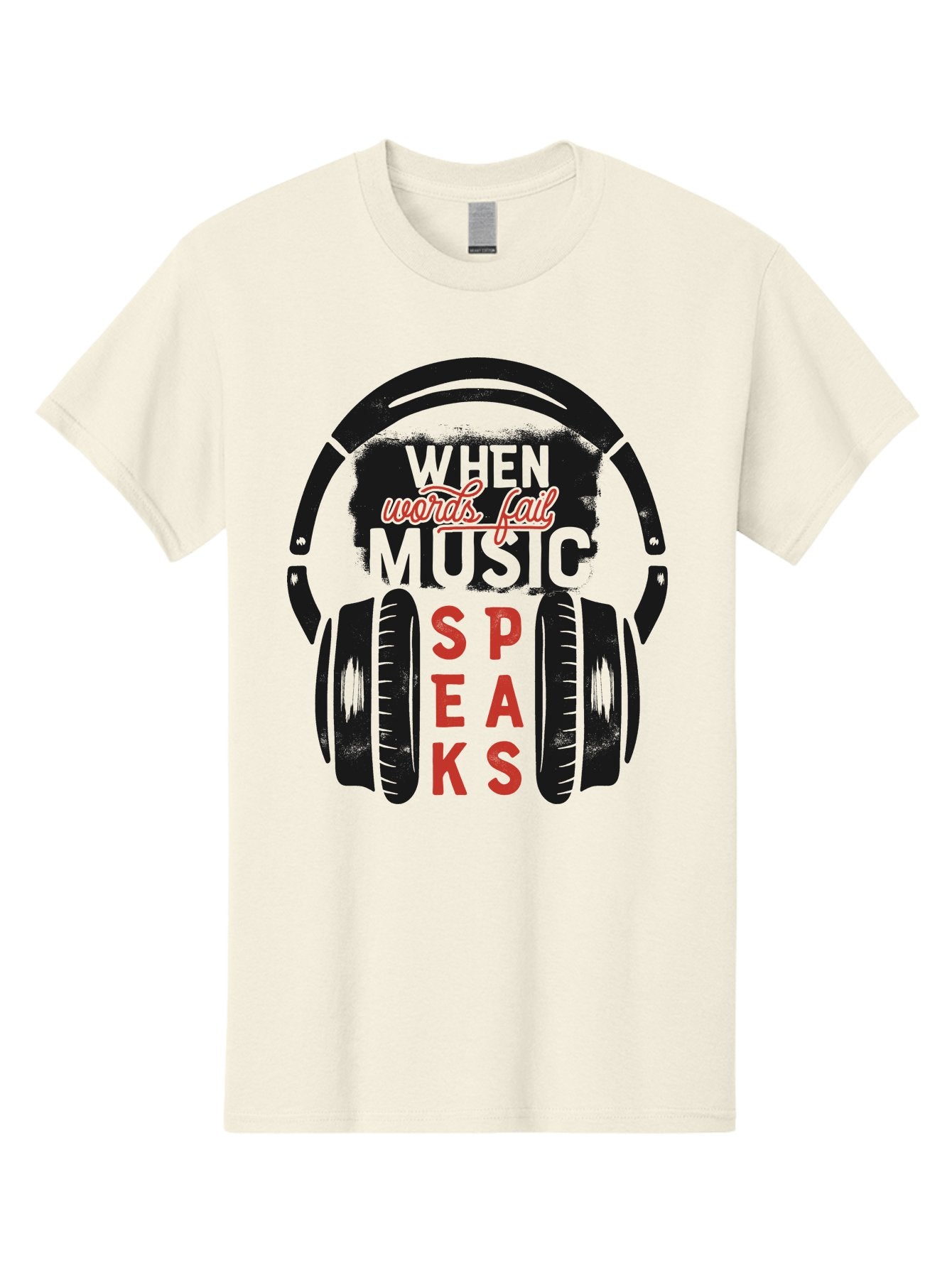 When-Words-Fail-Music-Speaks Men'S Graphic Tee, 100% Cotton, Comfortable Casual Summer Wear, Machine Washable, Inspirational Quote, Music Lover, Headphone Illustration, Motivational Phrase, Music Speaks, Words Fail, Sound Waves, Music Art Aab963 11