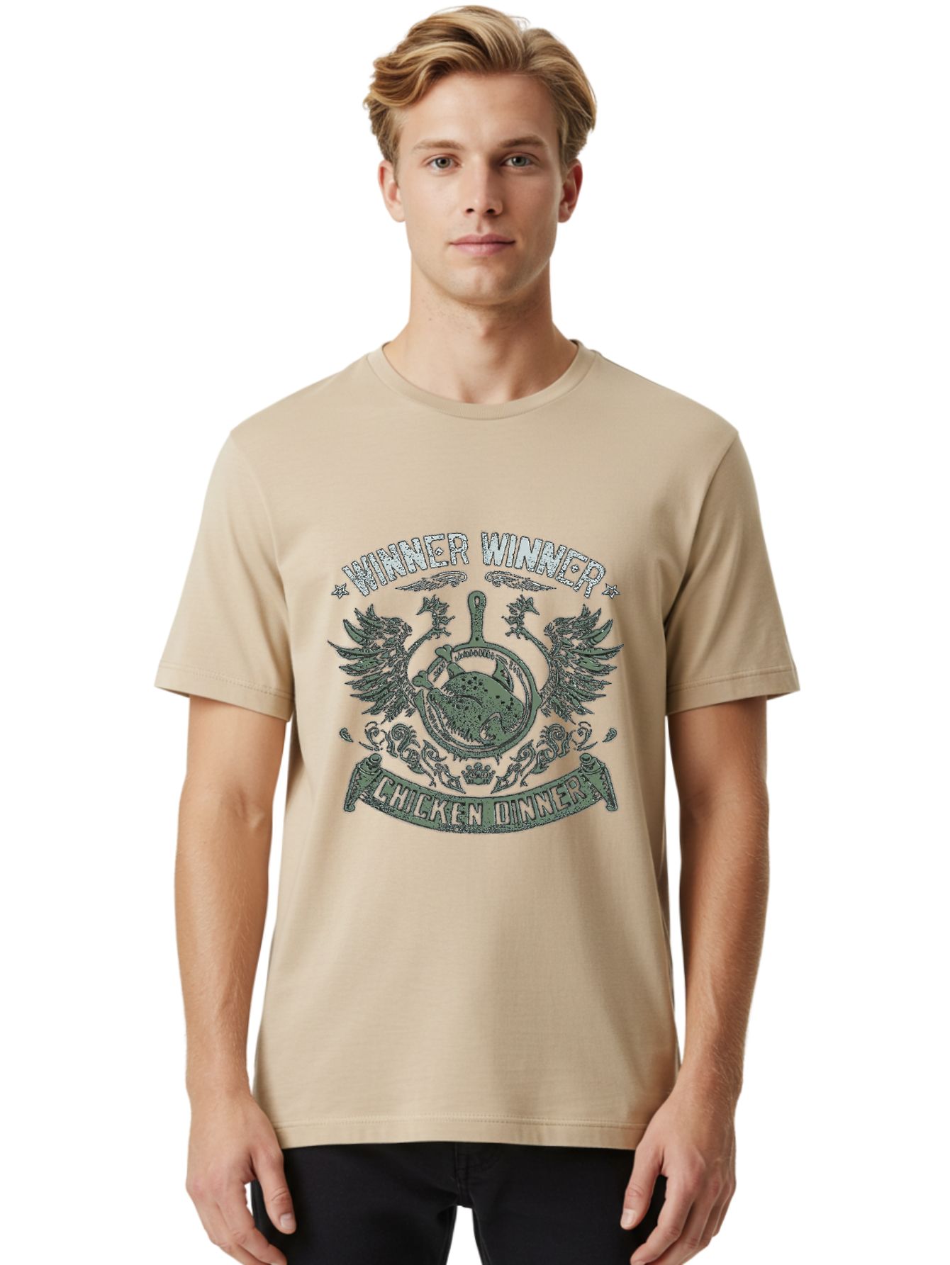 Winner-Winner-Chicken-Dinner Men'S Graphic Tee, 100% Cotton, Comfortable Casual Summer Wear, Machine Washable, Vintage-Style Emblem, Chicken Dinner Logo, Victorious Theme, Culinary Badge, Winner Winner, Chicken Dinner, Bold Typography, Aab965 12