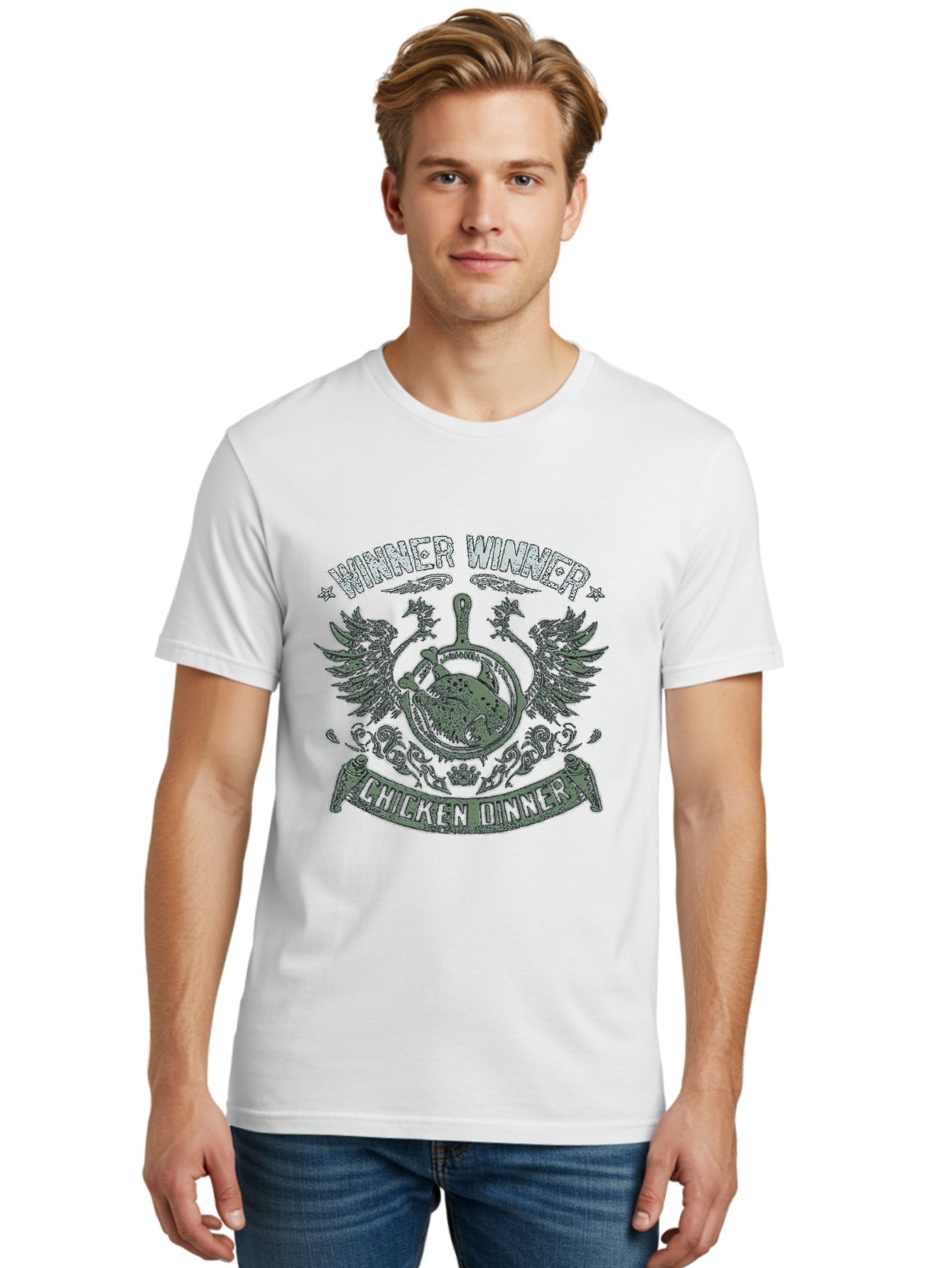 Winner-Winner-Chicken-Dinner Men'S Graphic Tee, 100% Cotton, Comfortable Casual Summer Wear, Machine Washable, Vintage-Style Emblem, Chicken Dinner Logo, Victorious Theme, Culinary Badge, Winner Winner, Chicken Dinner, Bold Typography, Aab965 22
