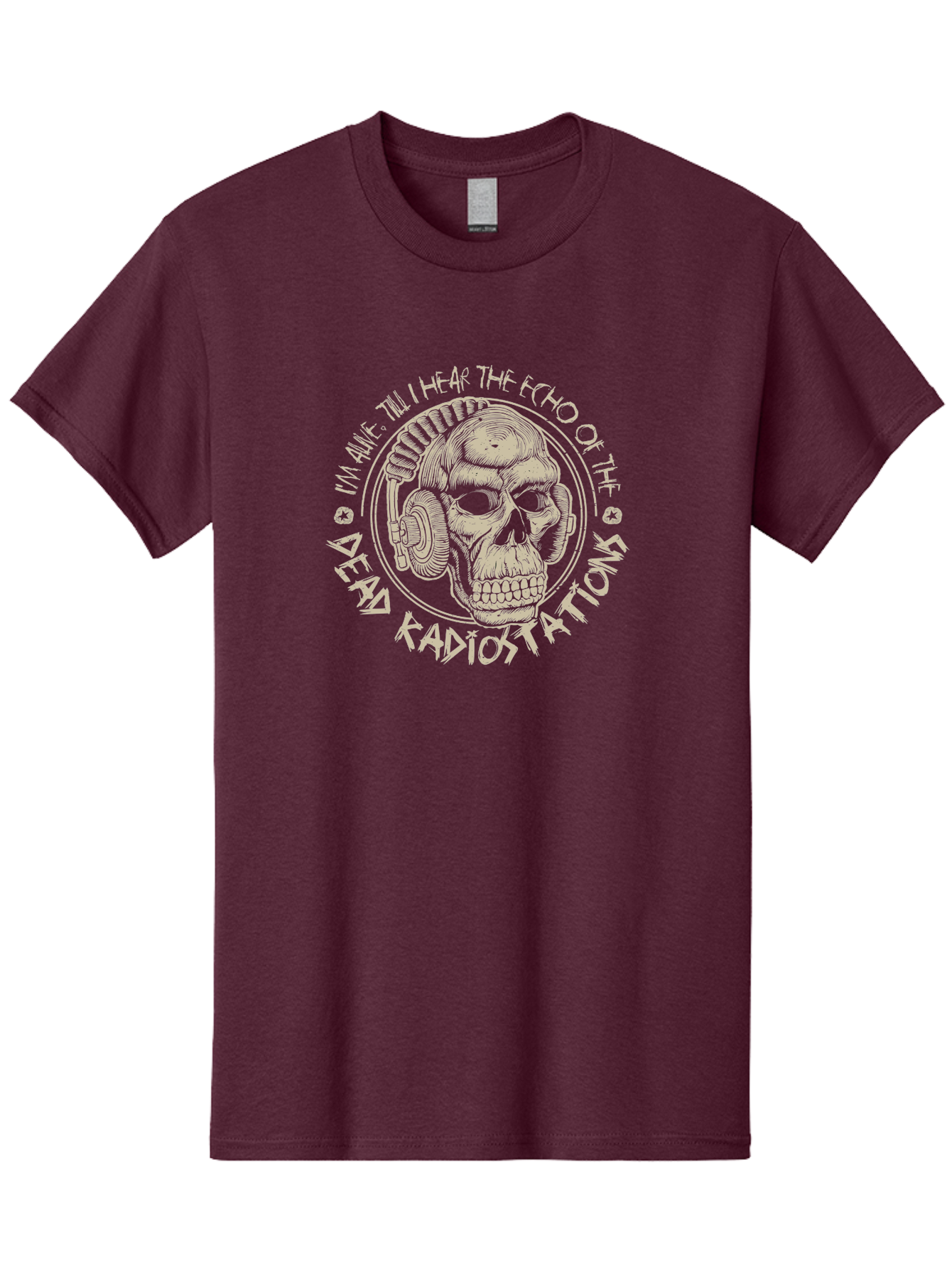 Dead-Radiostations Men'S Graphic Tee, 100% Cotton, Comfortable Casual Summer Wear, Machine Washable, Skull Wearing Headphones, Dead Radio Stations, Music Lover, Grunge Style, Monochromatic Art, Edgy Illustration, Dark Aesthetic, Aab967 19