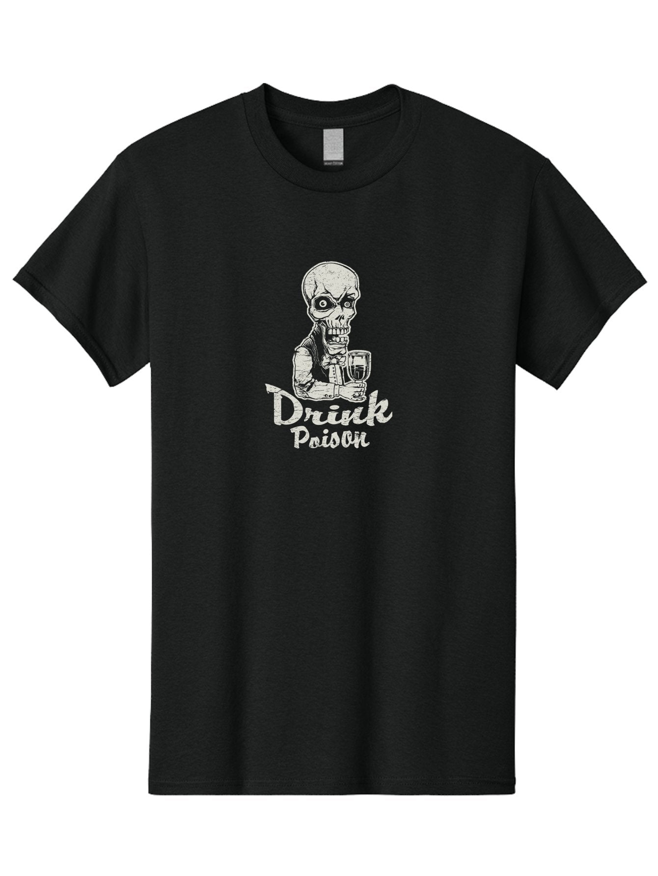 Drink-Poison Men'S Graphic Tee, 100% Cotton, Comfortable Casual Summer Wear, Machine Washable, Skeleton Holding A Glass, Dark Humor, Toxic Drink, Skull Character, Gothic Illustration, Grunge Style, Creepy Design, Poison Warning, Skull Artwork, Aab968 9