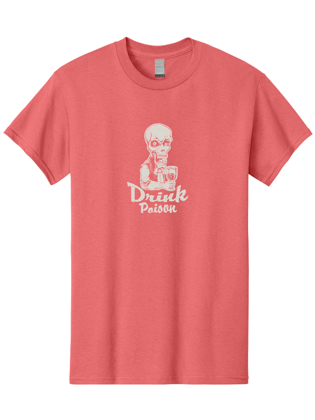 Drink-Poison Men'S Graphic Tee, 100% Cotton, Comfortable Casual Summer Wear, Machine Washable, Skeleton Holding A Glass, Dark Humor, Toxic Drink, Skull Character, Gothic Illustration, Grunge Style, Creepy Design, Poison Warning, Skull Artwork, Aab968
