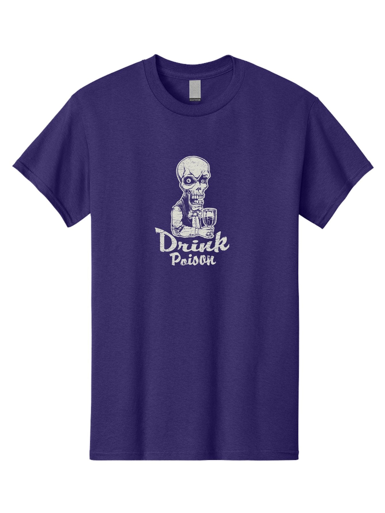Drink-Poison Men'S Graphic Tee, 100% Cotton, Comfortable Casual Summer Wear, Machine Washable, Skeleton Holding A Glass, Dark Humor, Toxic Drink, Skull Character, Gothic Illustration, Grunge Style, Creepy Design, Poison Warning, Skull Artwork, Aab968