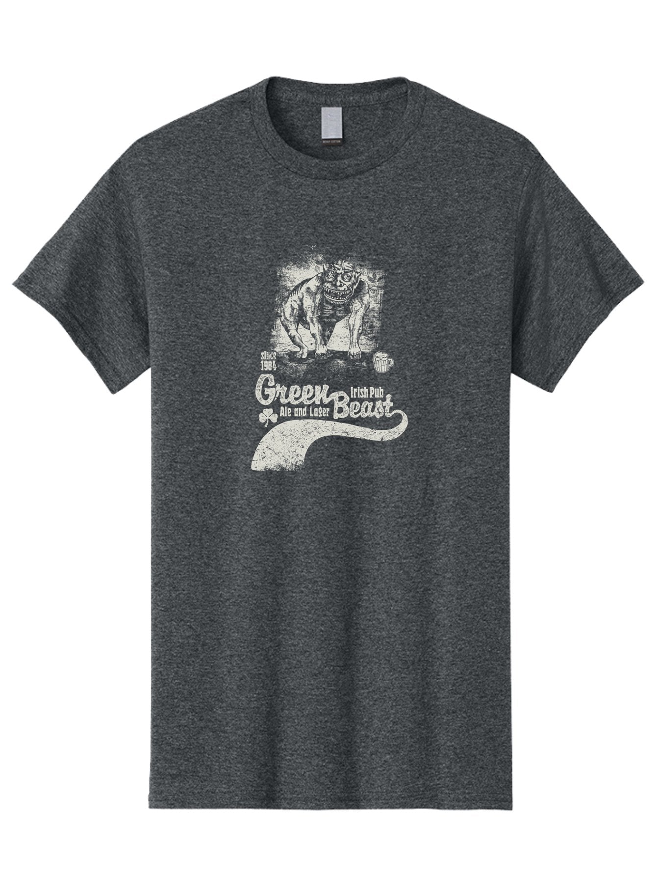 Green-Beast-Irish-Pub Men'S Graphic Tee, 100% Cotton, Comfortable Casual Summer Wear, Machine Washable, Irish Pub, Monster Drawing, Ale And Lager, Beer Mug, Since 1984, Four-Leaf Clover, Bar Signage, Pub Decor, Irish Heritage Aab969 3