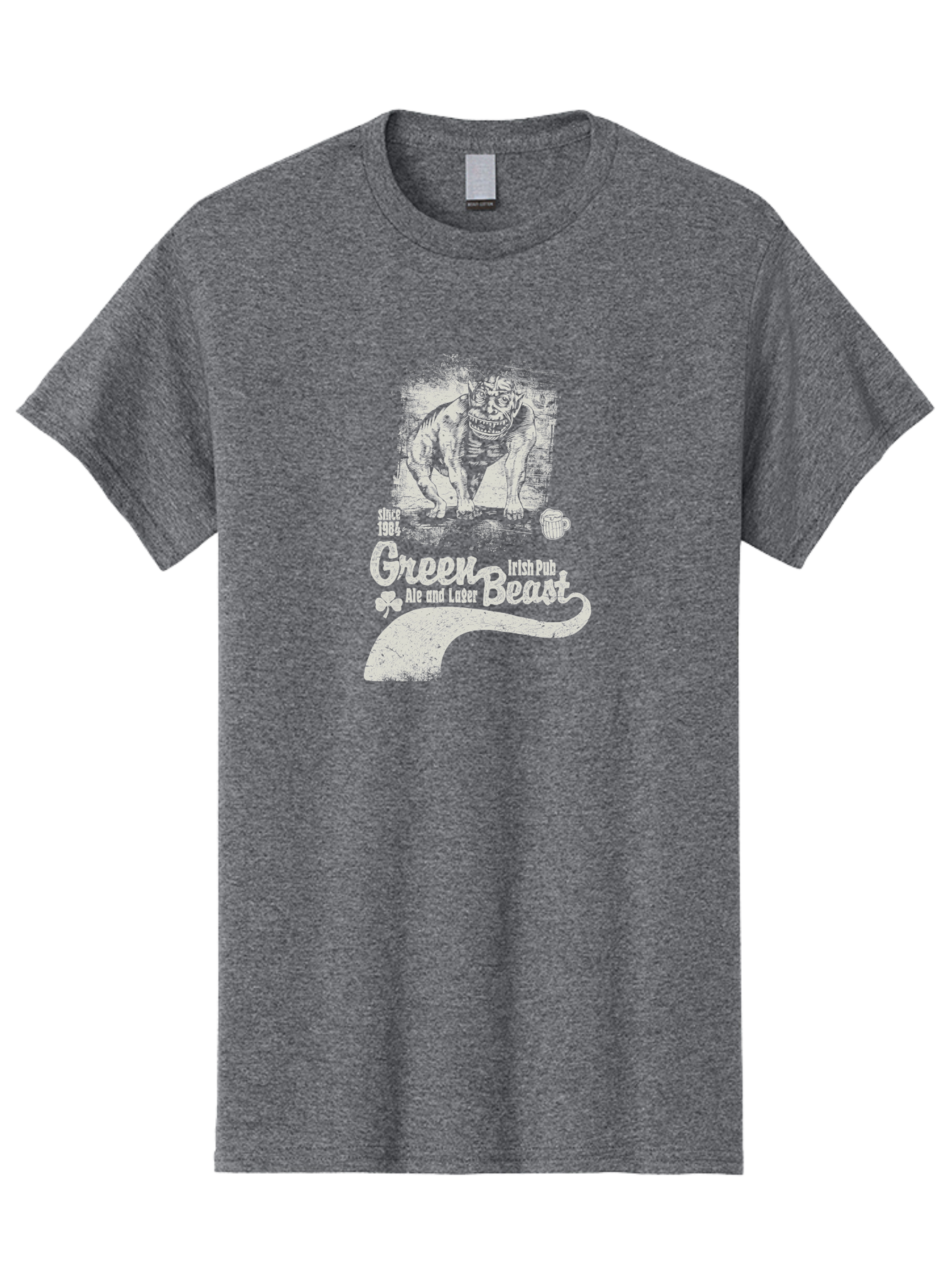 Green-Beast-Irish-Pub Men'S Graphic Tee, 100% Cotton, Comfortable Casual Summer Wear, Machine Washable, Irish Pub, Monster Drawing, Ale And Lager, Beer Mug, Since 1984, Four-Leaf Clover, Bar Signage, Pub Decor, Irish Heritage Aab969 7