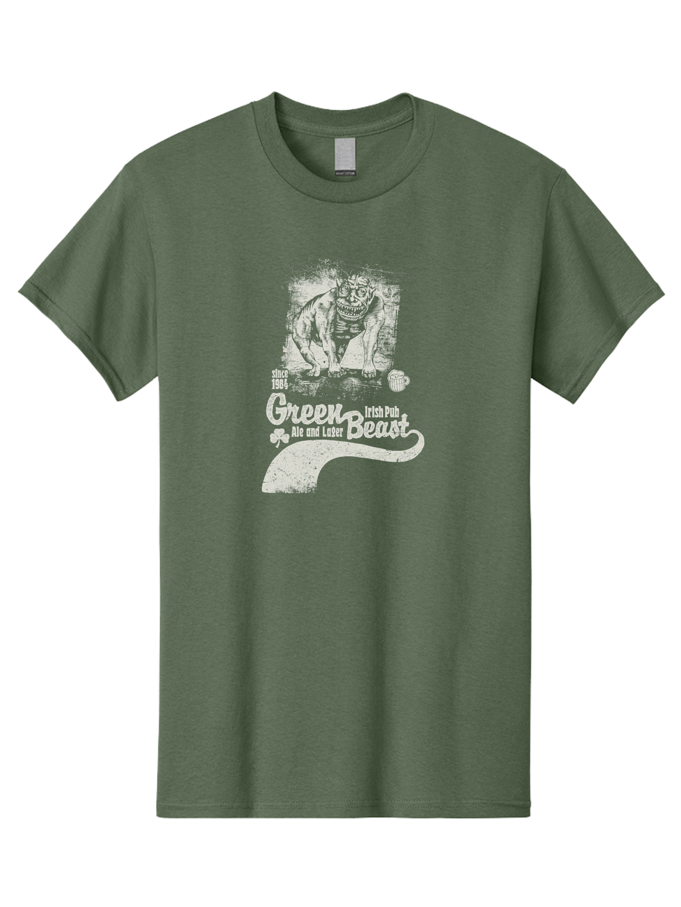 Green-Beast-Irish-Pub Men'S Graphic Tee, 100% Cotton, Comfortable Casual Summer Wear, Machine Washable, Irish Pub, Monster Drawing, Ale And Lager, Beer Mug, Since 1984, Four-Leaf Clover, Bar Signage, Pub Decor, Irish Heritage Aab969 23