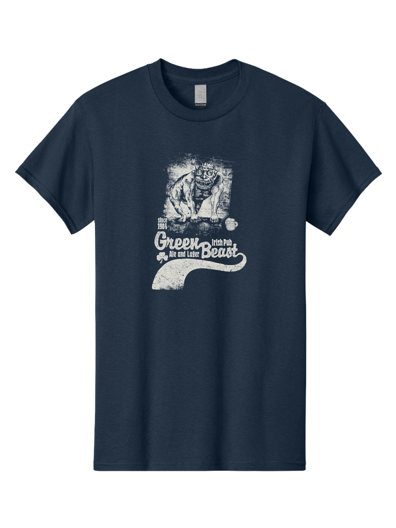 Green-Beast-Irish-Pub Men'S Graphic Tee, 100% Cotton, Comfortable Casual Summer Wear, Machine Washable, Irish Pub, Monster Drawing, Ale And Lager, Beer Mug, Since 1984, Four-Leaf Clover, Bar Signage, Pub Decor, Irish Heritage Aab969 11