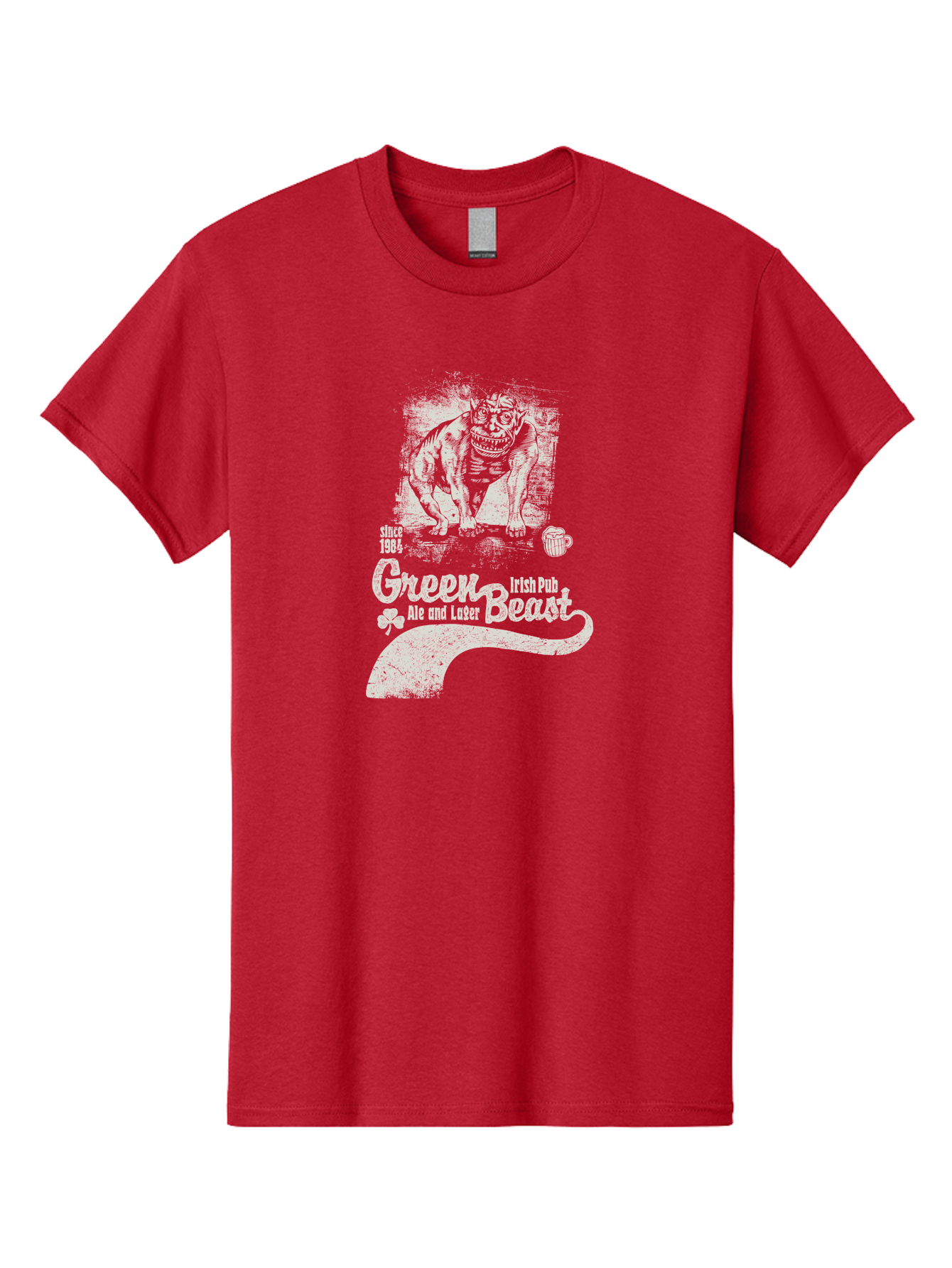 Green-Beast-Irish-Pub Men'S Graphic Tee, 100% Cotton, Comfortable Casual Summer Wear, Machine Washable, Irish Pub, Monster Drawing, Ale And Lager, Beer Mug, Since 1984, Four-Leaf Clover, Bar Signage, Pub Decor, Irish Heritage Aab969 19