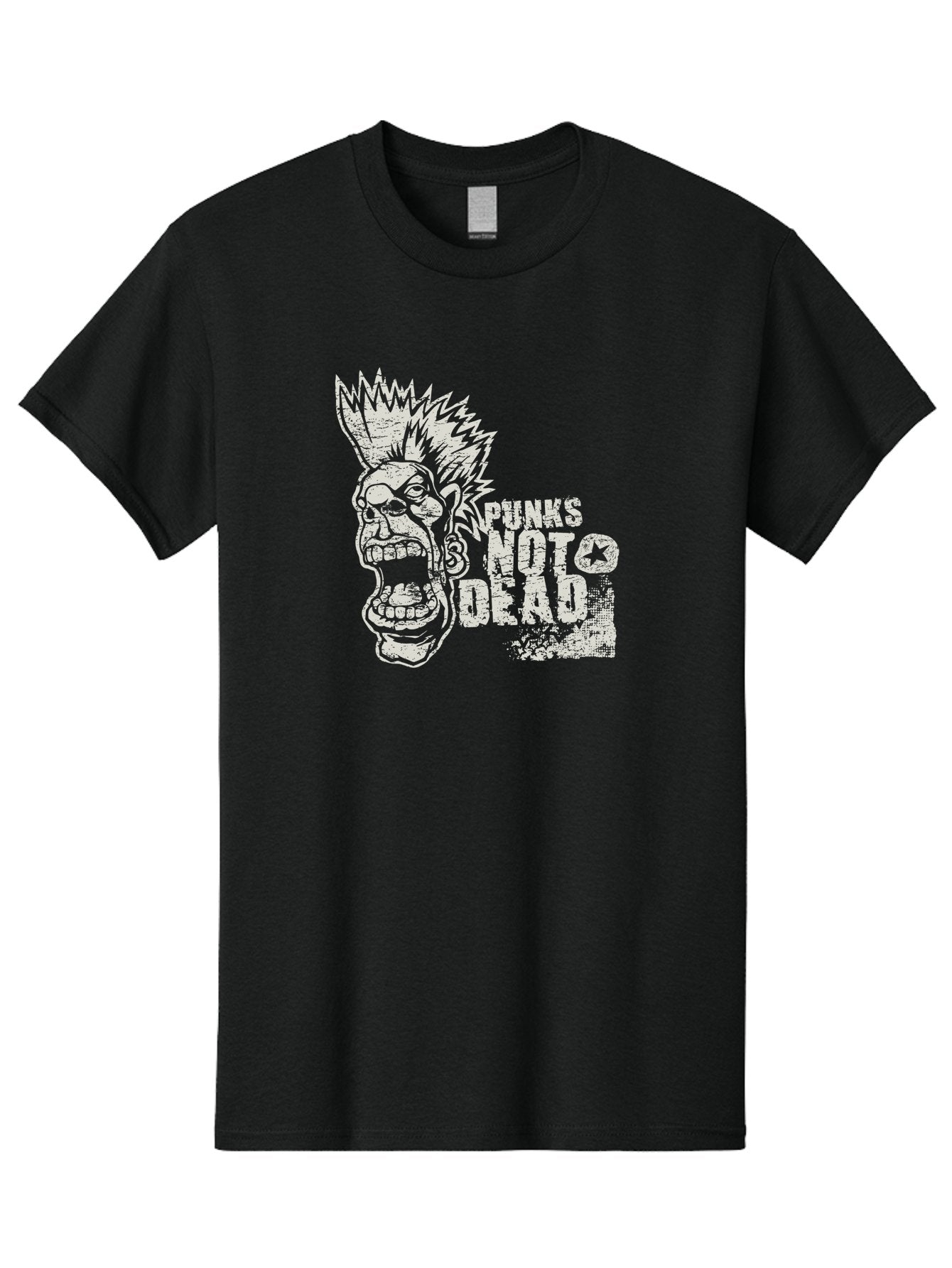 Punks-Not-Dead Men'S Graphic Tee, 100% Cotton, Comfortable Casual Summer Wear, Machine Washable, Punk Rock Illustration, Mohawk Hairstyle, Screaming Face, Punk Not Dead Slogan, Bold Typography, Punk Rebellion, Grunge Aesthetic, Aab970 11
