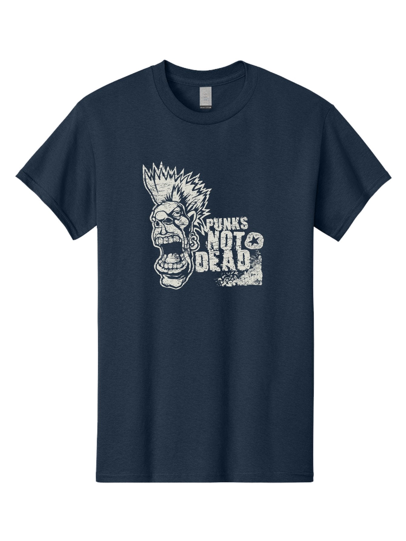 Punks-Not-Dead Men'S Graphic Tee, 100% Cotton, Comfortable Casual Summer Wear, Machine Washable, Punk Rock Illustration, Mohawk Hairstyle, Screaming Face, Punk Not Dead Slogan, Bold Typography, Punk Rebellion, Grunge Aesthetic, Aab970 9
