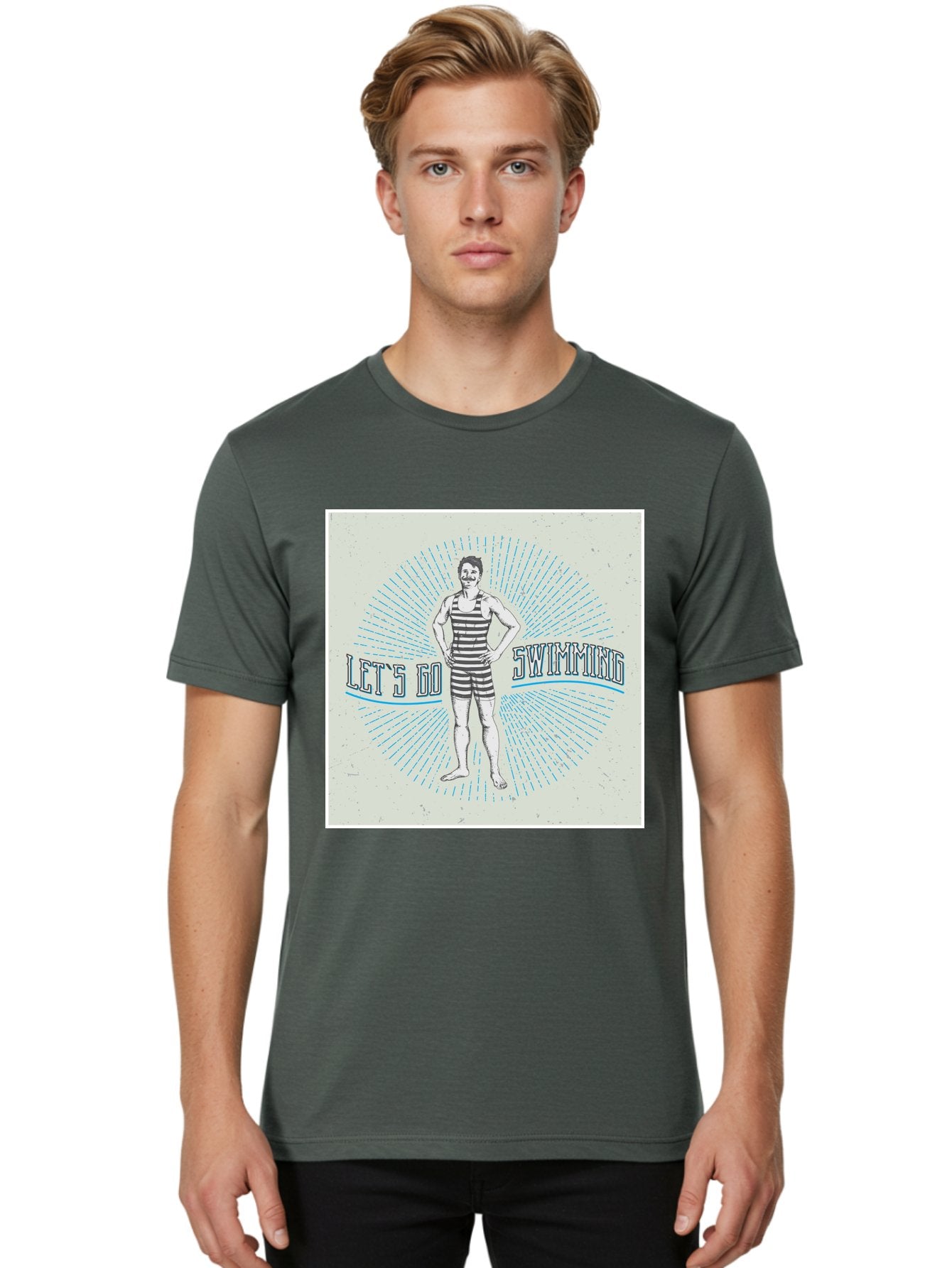 Let-S-Go-Swimming Men'S Graphic Tee, 100% Cotton, Comfortable Casual Summer Wear, Machine Washable, Vintage Swimmer, Retro Style, Black And White Stripes, Swimming Costume, Aquatic Activities, Water Sports, Nostalgic Design, Classic Swimwear, Aab973 26