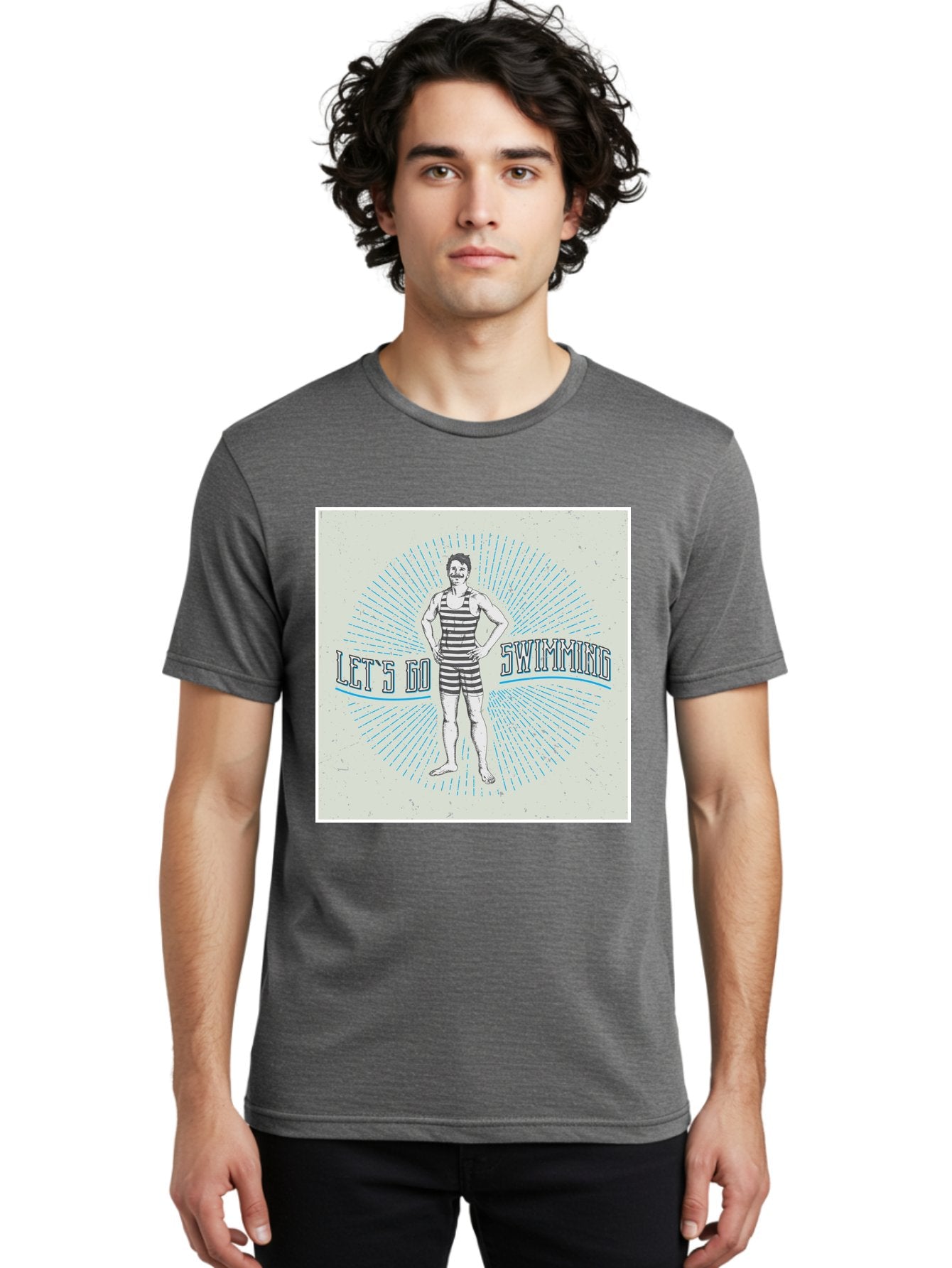 Let-S-Go-Swimming Men'S Graphic Tee, 100% Cotton, Comfortable Casual Summer Wear, Machine Washable, Vintage Swimmer, Retro Style, Black And White Stripes, Swimming Costume, Aquatic Activities, Water Sports, Nostalgic Design, Classic Swimwear, Aab973 30