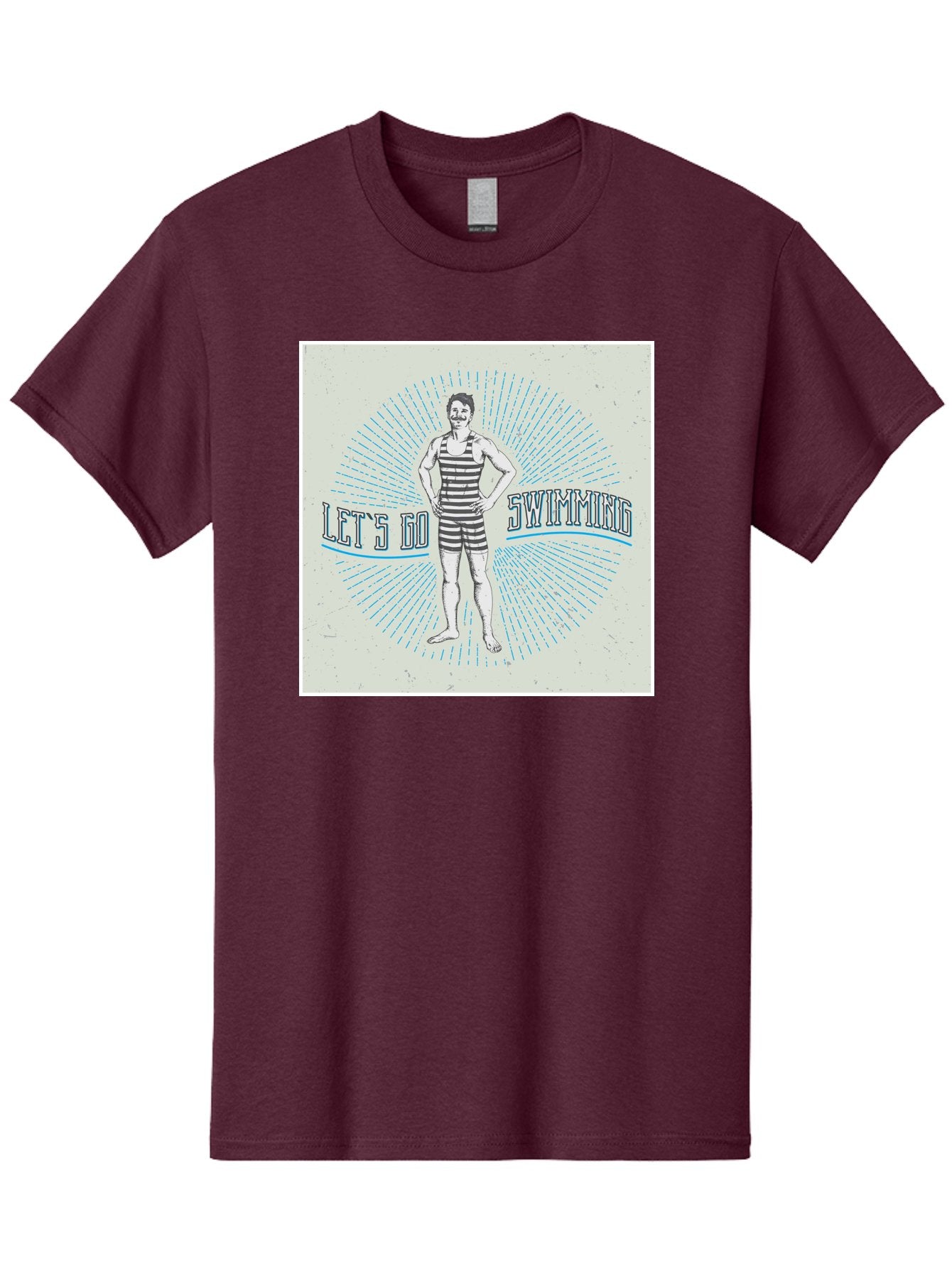 Let-S-Go-Swimming Men'S Graphic Tee, 100% Cotton, Comfortable Casual Summer Wear, Machine Washable, Vintage Swimmer, Retro Style, Black And White Stripes, Swimming Costume, Aquatic Activities, Water Sports, Nostalgic Design, Classic Swimwear, Aab973 6