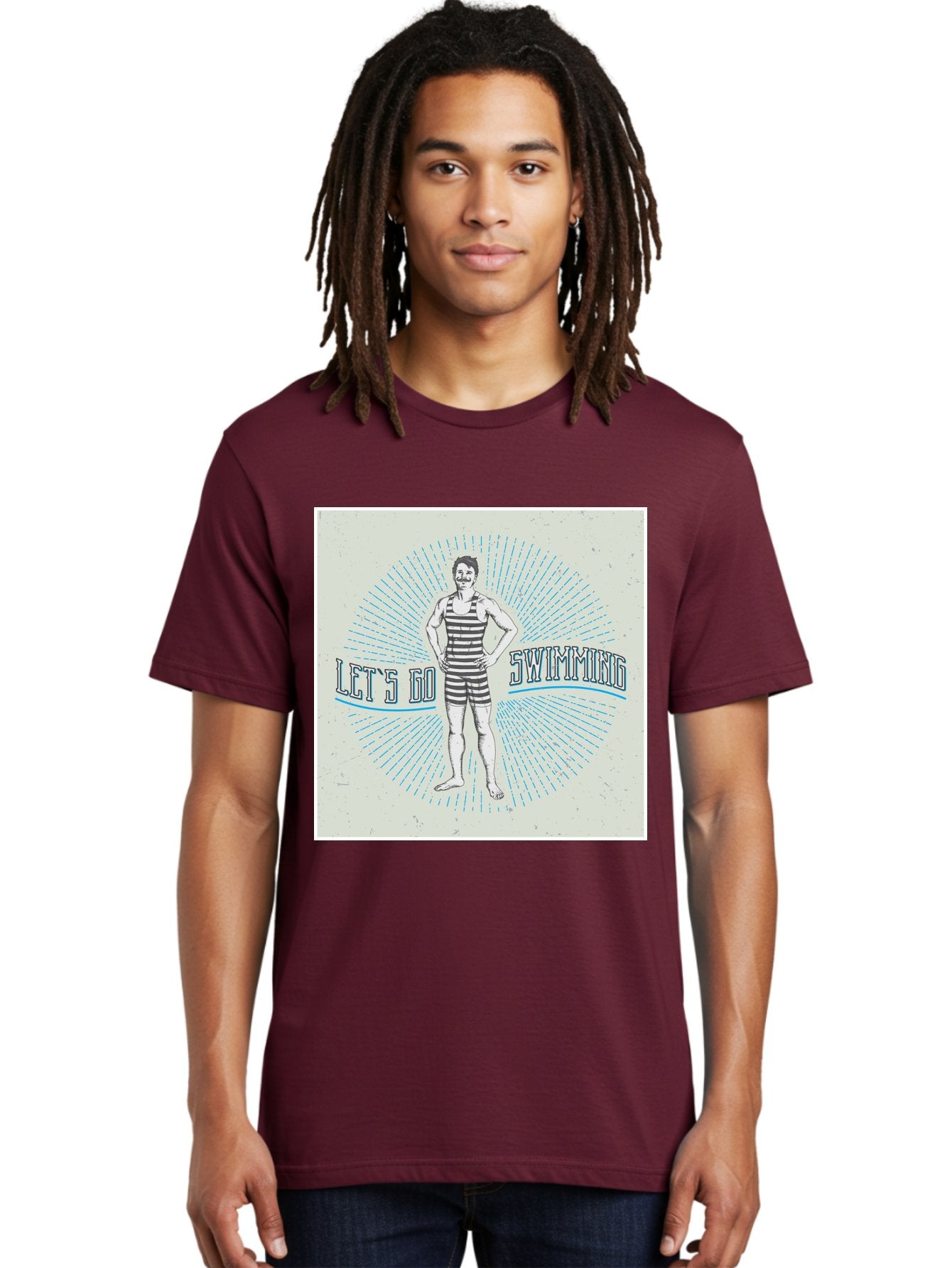 Let-S-Go-Swimming Men'S Graphic Tee, 100% Cotton, Comfortable Casual Summer Wear, Machine Washable, Vintage Swimmer, Retro Style, Black And White Stripes, Swimming Costume, Aquatic Activities, Water Sports, Nostalgic Design, Classic Swimwear, Aab973 24