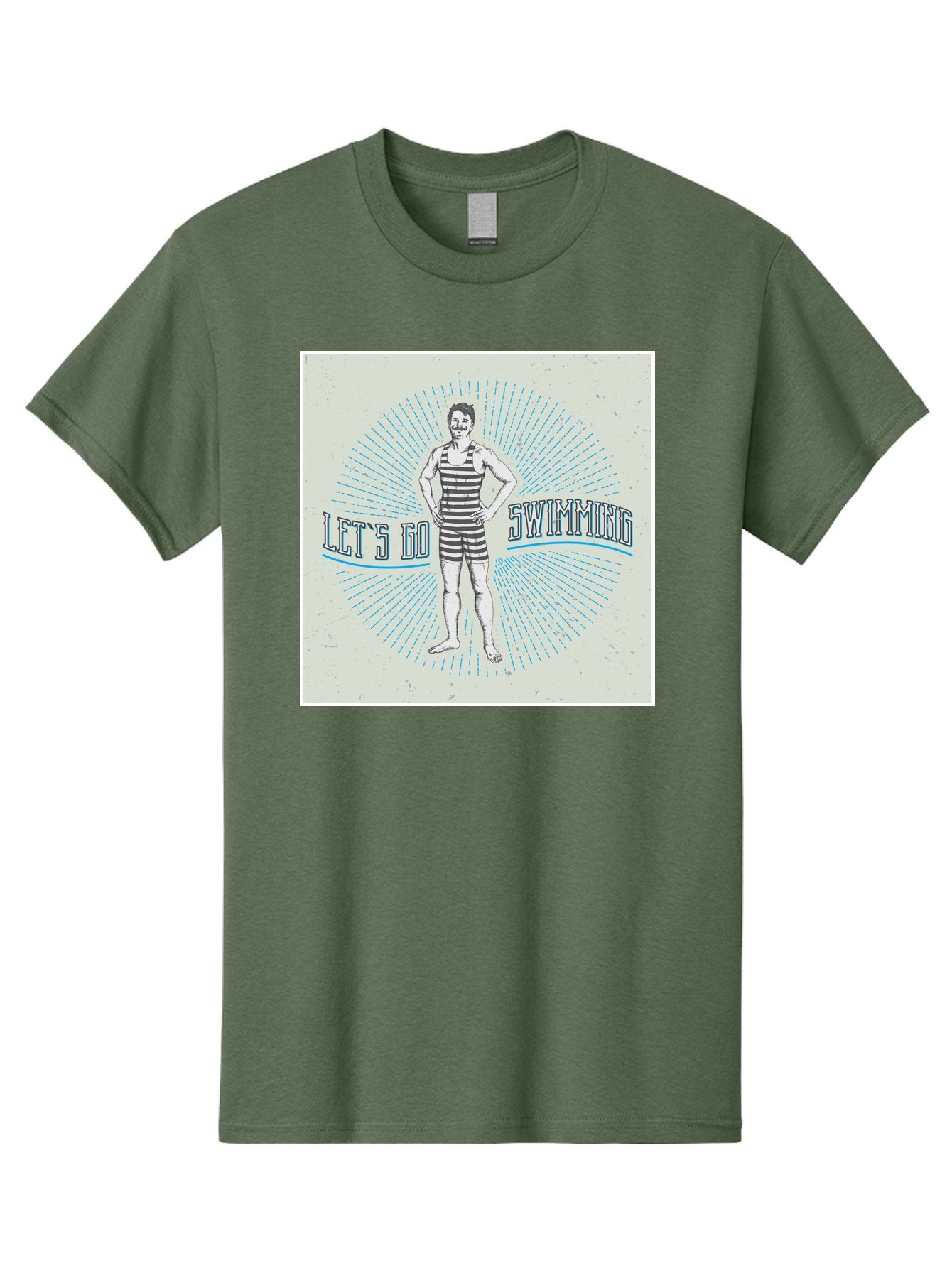 Let-S-Go-Swimming Men'S Graphic Tee, 100% Cotton, Comfortable Casual Summer Wear, Machine Washable, Vintage Swimmer, Retro Style, Black And White Stripes, Swimming Costume, Aquatic Activities, Water Sports, Nostalgic Design, Classic Swimwear, Aab973 3