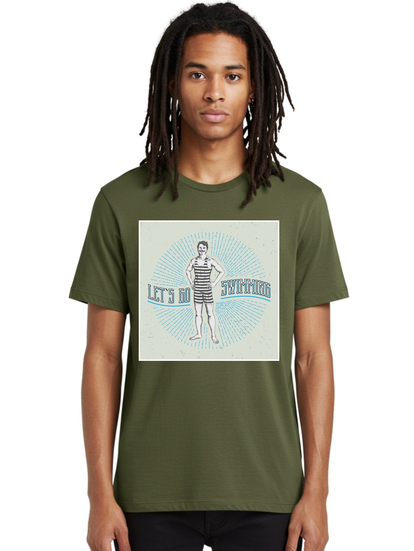 Let-S-Go-Swimming Men'S Graphic Tee, 100% Cotton, Comfortable Casual Summer Wear, Machine Washable, Vintage Swimmer, Retro Style, Black And White Stripes, Swimming Costume, Aquatic Activities, Water Sports, Nostalgic Design, Classic Swimwear, Aab973 22