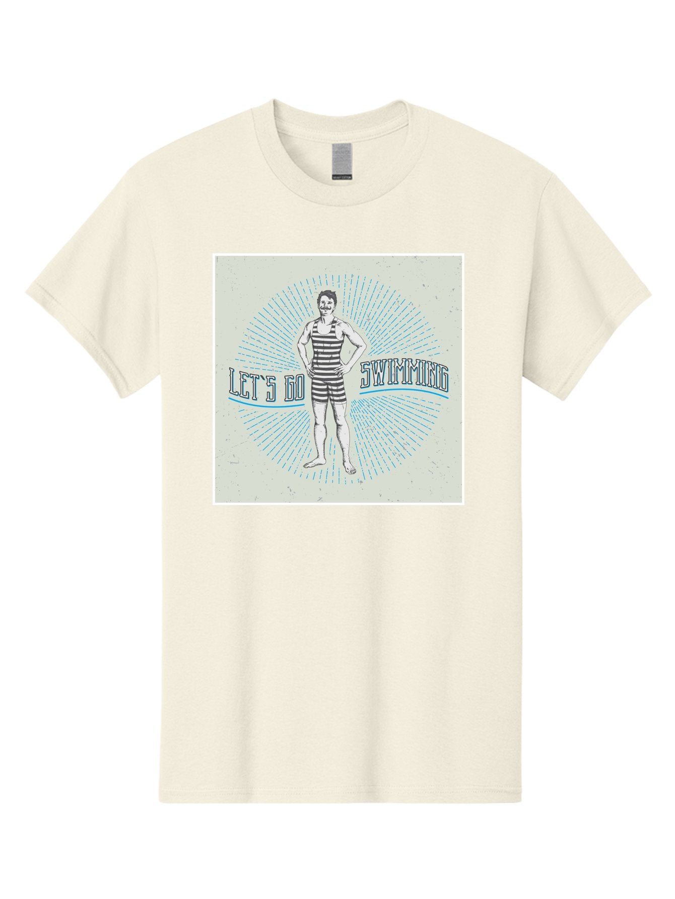 Let-S-Go-Swimming Men'S Graphic Tee, 100% Cotton, Comfortable Casual Summer Wear, Machine Washable, Vintage Swimmer, Retro Style, Black And White Stripes, Swimming Costume, Aquatic Activities, Water Sports, Nostalgic Design, Classic Swimwear, Aab973