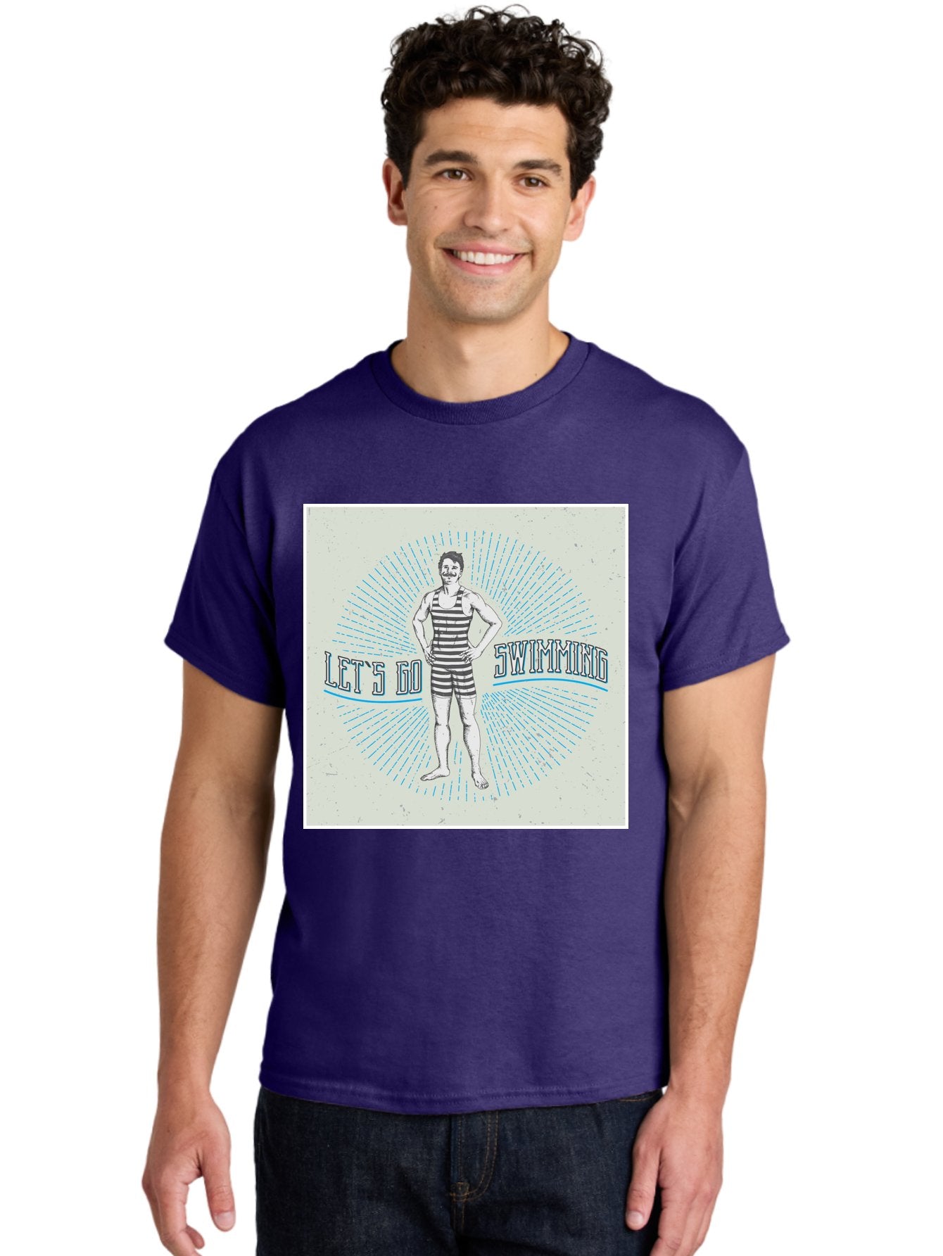 Let-S-Go-Swimming Men'S Graphic Tee, 100% Cotton, Comfortable Casual Summer Wear, Machine Washable, Vintage Swimmer, Retro Style, Black And White Stripes, Swimming Costume, Aquatic Activities, Water Sports, Nostalgic Design, Classic Swimwear, Aab973 18