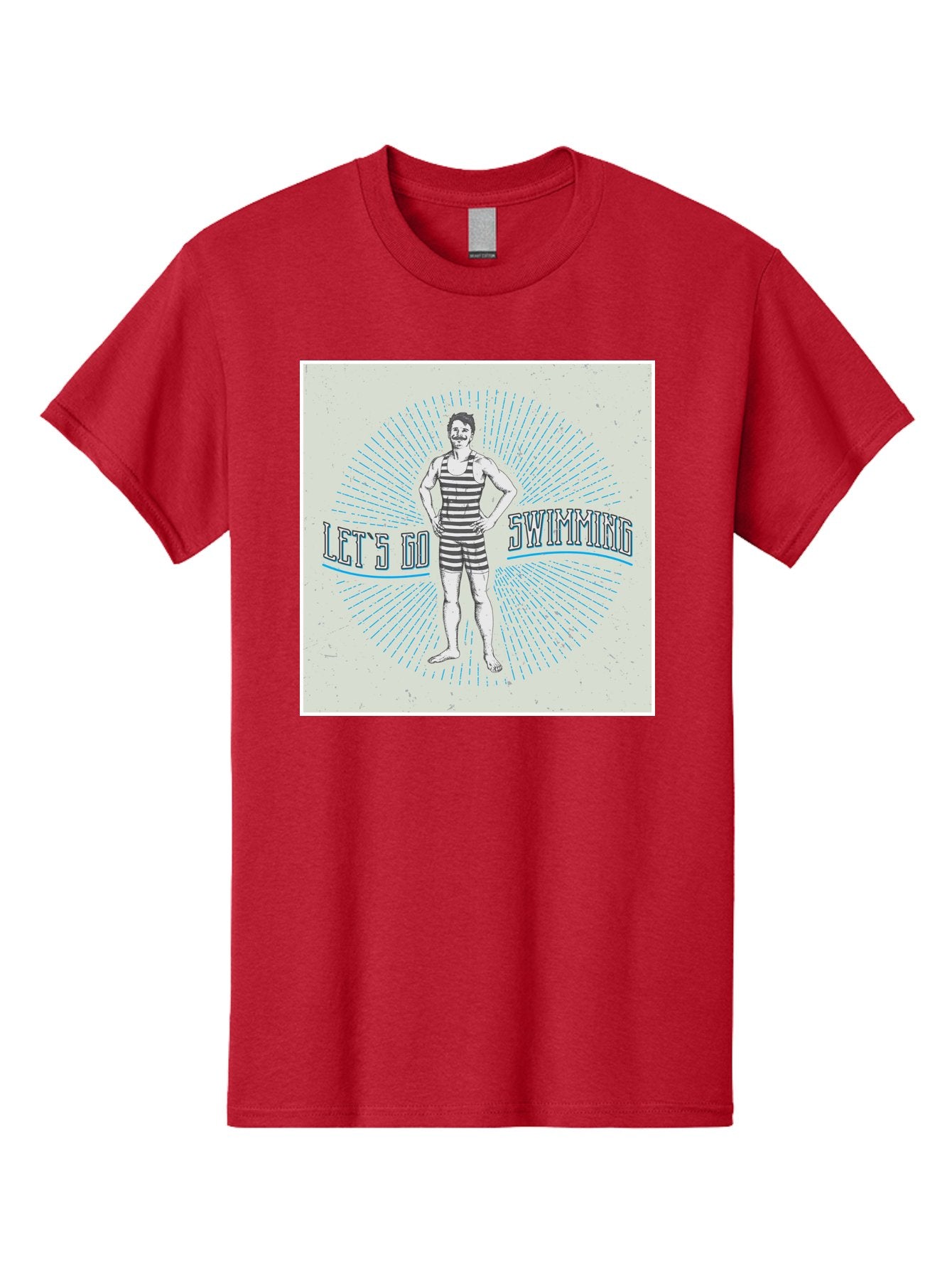 Let-S-Go-Swimming Men'S Graphic Tee, 100% Cotton, Comfortable Casual Summer Wear, Machine Washable, Vintage Swimmer, Retro Style, Black And White Stripes, Swimming Costume, Aquatic Activities, Water Sports, Nostalgic Design, Classic Swimwear, Aab973 11