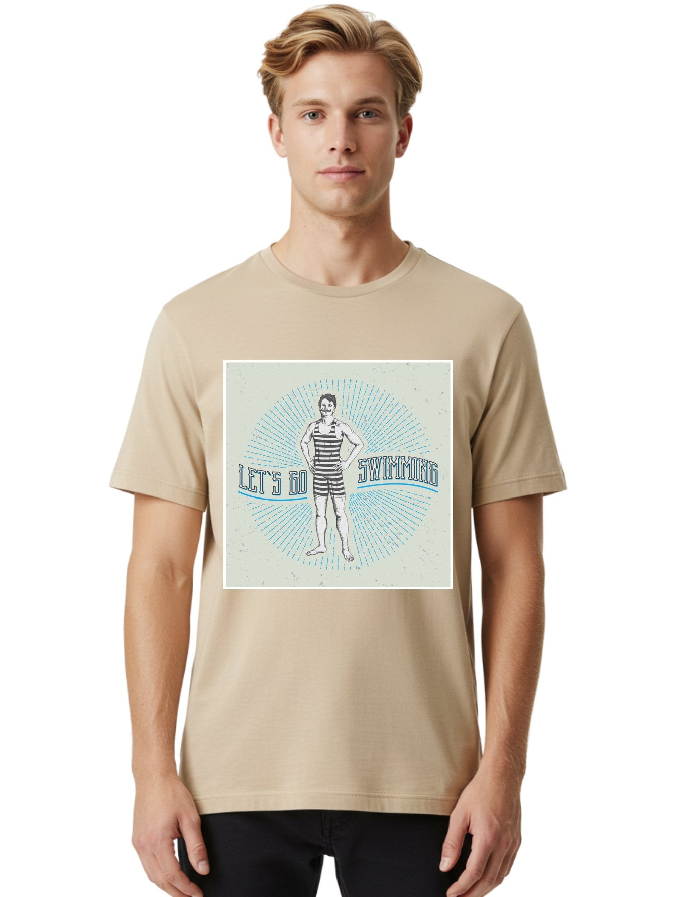 Let-S-Go-Swimming Men'S Graphic Tee, 100% Cotton, Comfortable Casual Summer Wear, Machine Washable, Vintage Swimmer, Retro Style, Black And White Stripes, Swimming Costume, Aquatic Activities, Water Sports, Nostalgic Design, Classic Swimwear, Aab973 21