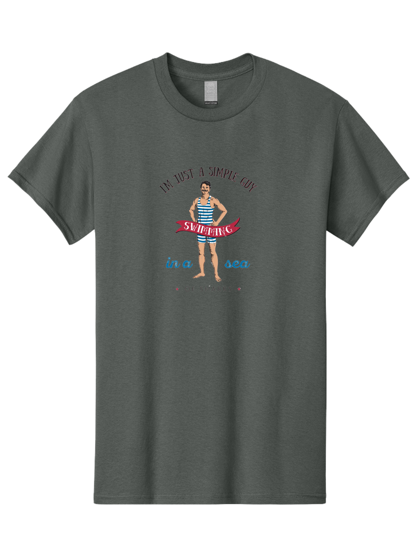 Simple-Guy-Swimming-1 Men'S Graphic Tee, 100% Cotton, Comfortable Casual Summer Wear, Machine Washable, Funny Cartoon, Vintage Swimmer, Blue Striped Swimsuit, Humorous Quote, Shark Humor, Retro Style, Ocean Joke, Witty Phrase, Swimmers, Aab974 23