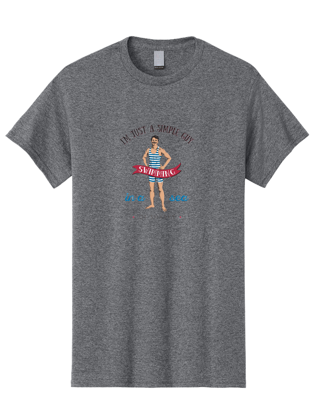 Simple-Guy-Swimming-1 Men'S Graphic Tee, 100% Cotton, Comfortable Casual Summer Wear, Machine Washable, Funny Cartoon, Vintage Swimmer, Blue Striped Swimsuit, Humorous Quote, Shark Humor, Retro Style, Ocean Joke, Witty Phrase, Swimmers, Aab974 7