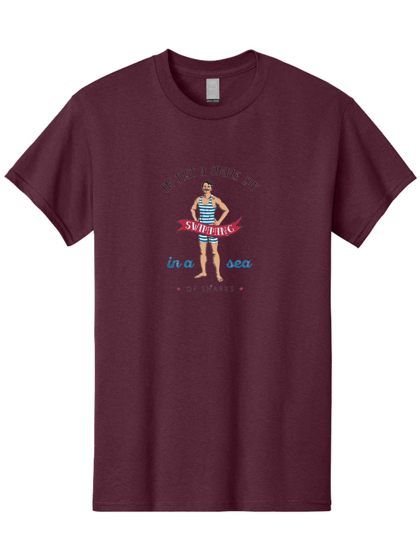 Simple-Guy-Swimming-1 Men'S Graphic Tee, 100% Cotton, Comfortable Casual Summer Wear, Machine Washable, Funny Cartoon, Vintage Swimmer, Blue Striped Swimsuit, Humorous Quote, Shark Humor, Retro Style, Ocean Joke, Witty Phrase, Swimmers, Aab974 21