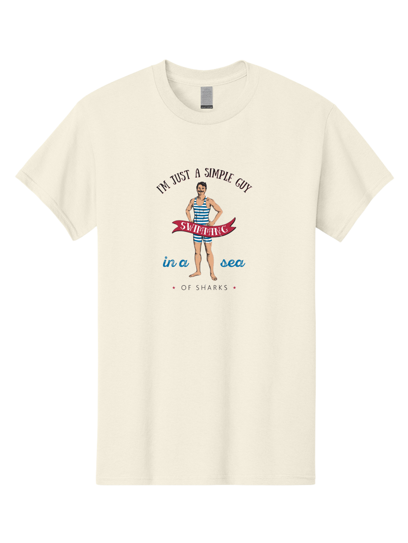 Simple-Guy-Swimming-1 Men'S Graphic Tee, 100% Cotton, Comfortable Casual Summer Wear, Machine Washable, Funny Cartoon, Vintage Swimmer, Blue Striped Swimsuit, Humorous Quote, Shark Humor, Retro Style, Ocean Joke, Witty Phrase, Swimmers, Aab974 5
