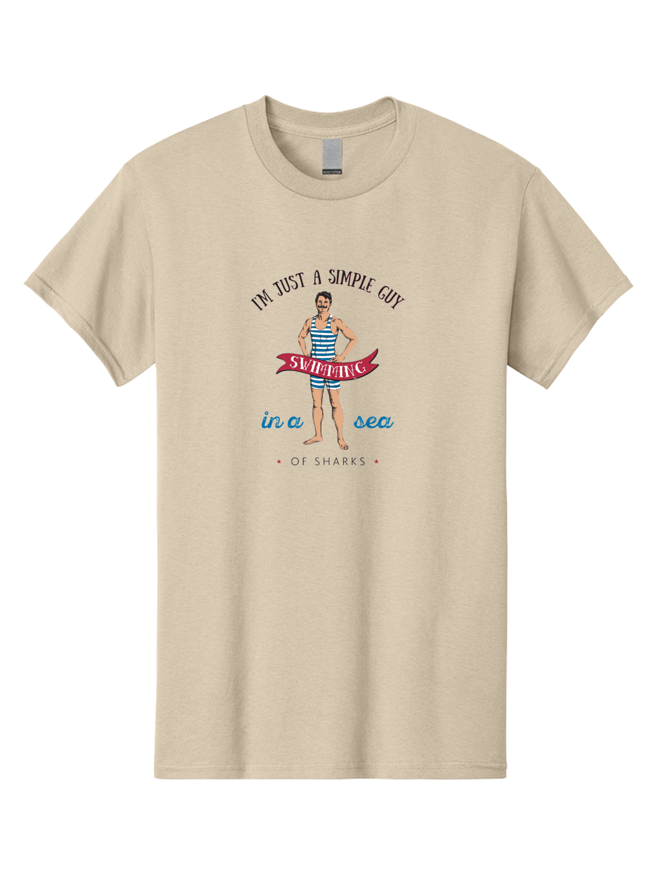 Simple-Guy-Swimming-1 Men'S Graphic Tee, 100% Cotton, Comfortable Casual Summer Wear, Machine Washable, Funny Cartoon, Vintage Swimmer, Blue Striped Swimsuit, Humorous Quote, Shark Humor, Retro Style, Ocean Joke, Witty Phrase, Swimmers, Aab974 19