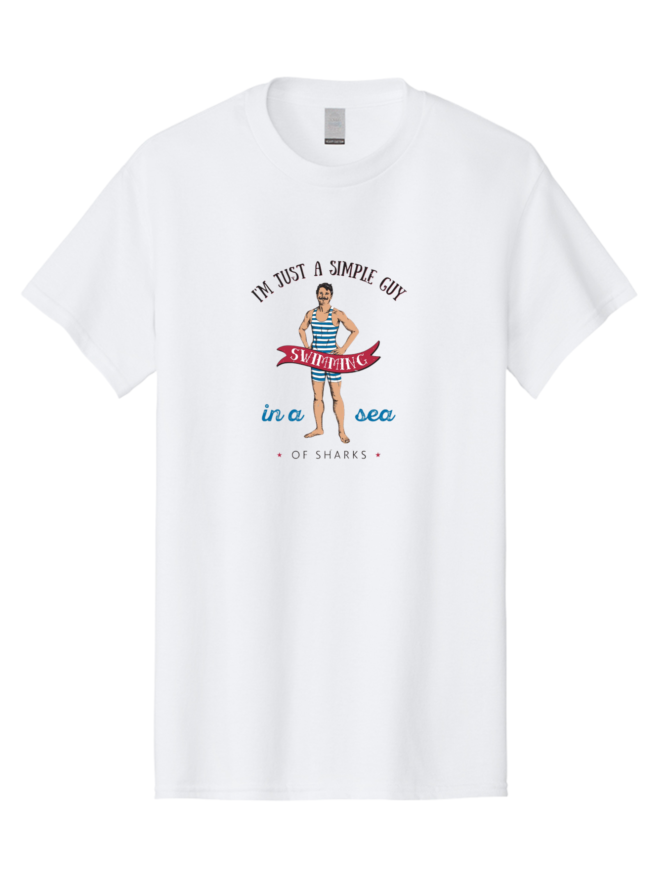Simple-Guy-Swimming-1 Men'S Graphic Tee, 100% Cotton, Comfortable Casual Summer Wear, Machine Washable, Funny Cartoon, Vintage Swimmer, Blue Striped Swimsuit, Humorous Quote, Shark Humor, Retro Style, Ocean Joke, Witty Phrase, Swimmers, Aab974 15