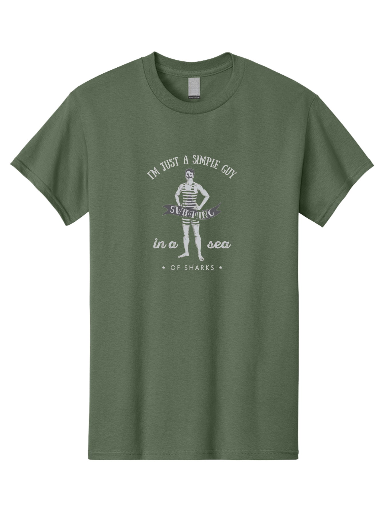 Simple-Guy-Swimming-3 Men'S Graphic Tee, 100% Cotton, Comfortable Casual Summer Wear, Machine Washable, Vintage Swimmer, Ocean Danger, Humorous Quote, Sharks, Swimsuit Fashion, Retro Style, Funny Saying, Striped Swimsuit, Ocean Swim, Aab976 3