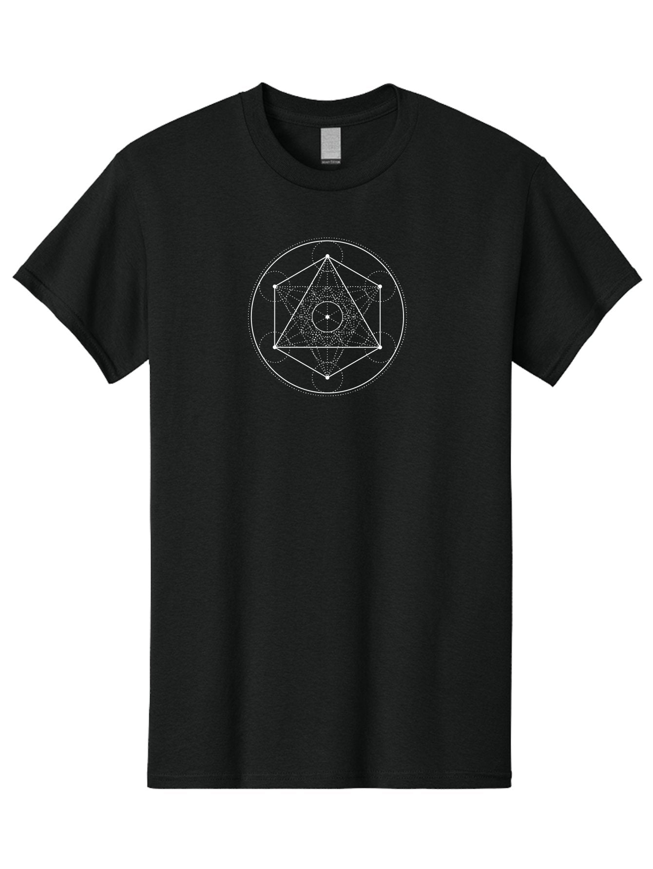 Geometric-Shape-2 Men'S Graphic Tee, 100% Cotton, Comfortable Casual Summer Wear, Machine Washable, Sacred Geometry, Geometric Shapes, Triangle, Circle, Spiritual Symbols, Mystical Patterns, White Lines, Dotted Lines, Spiritual Significance, Aab984