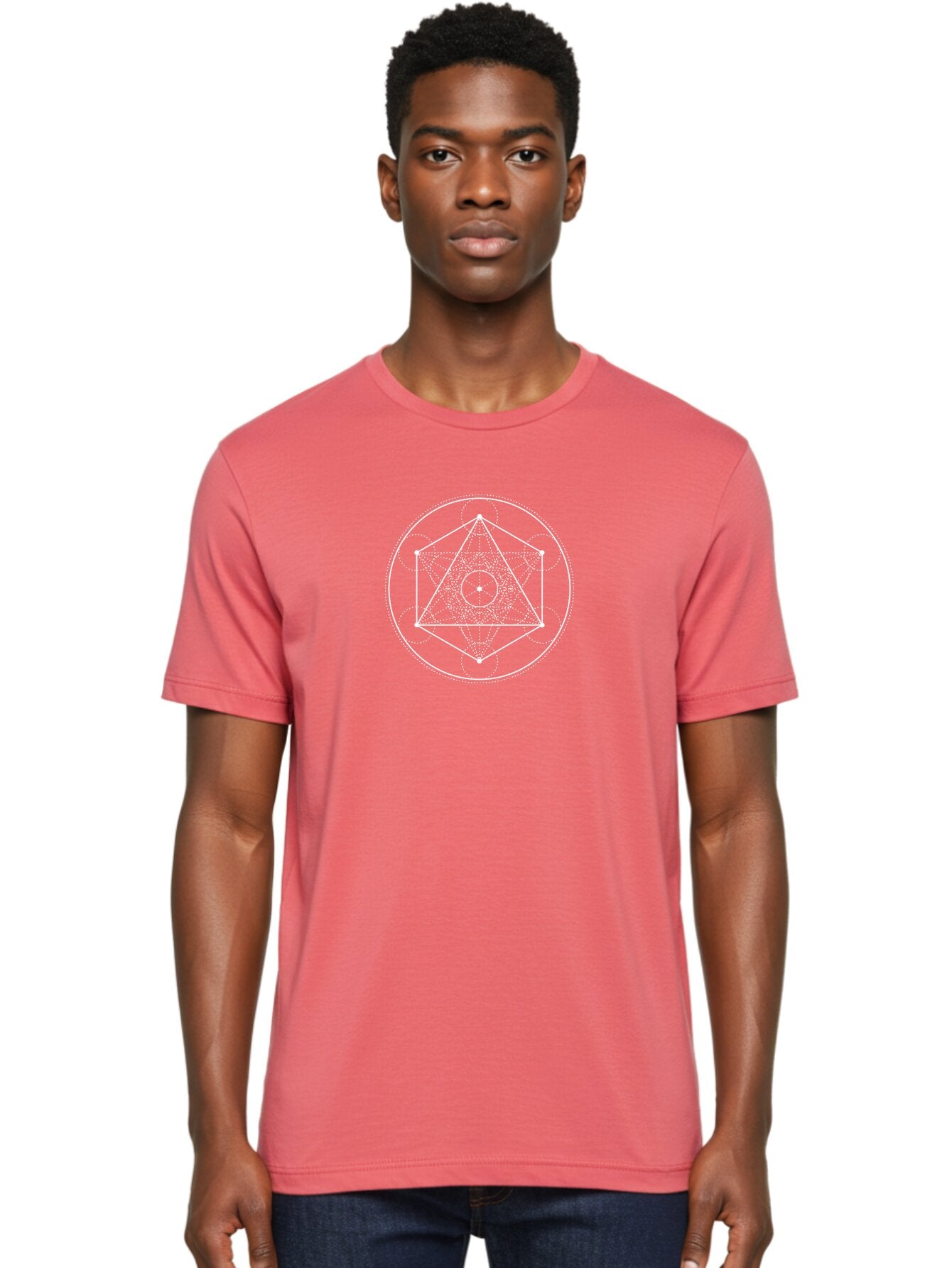Geometric-Shape-2 Men'S Graphic Tee, 100% Cotton, Comfortable Casual Summer Wear, Machine Washable, Sacred Geometry, Geometric Shapes, Triangle, Circle, Spiritual Symbols, Mystical Patterns, White Lines, Dotted Lines, Spiritual Significance, Aab984 18